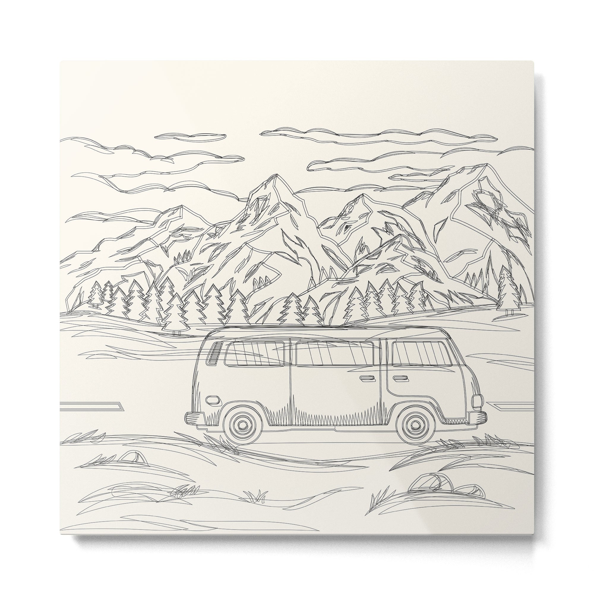 Mountain Road Linescape Metal Print | TeksDecor