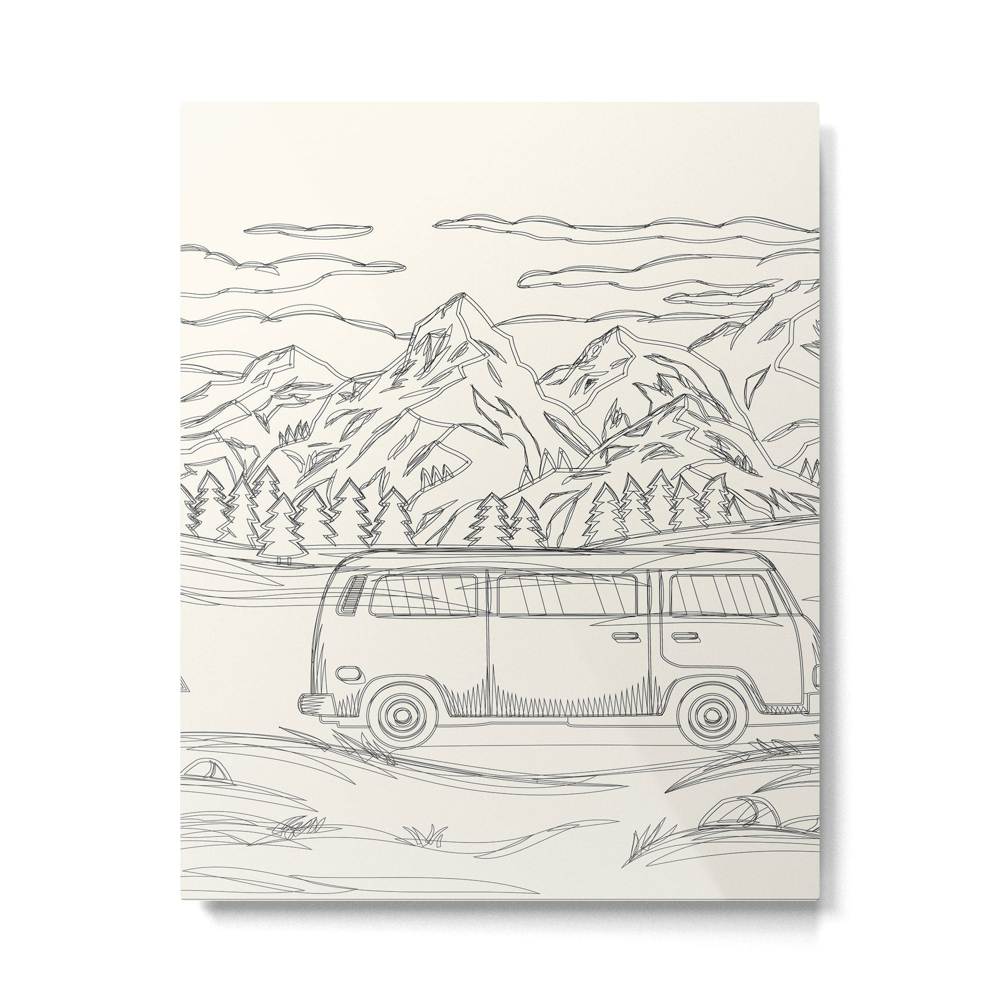 Mountain Road Linescape Metal Print | TeksDecor