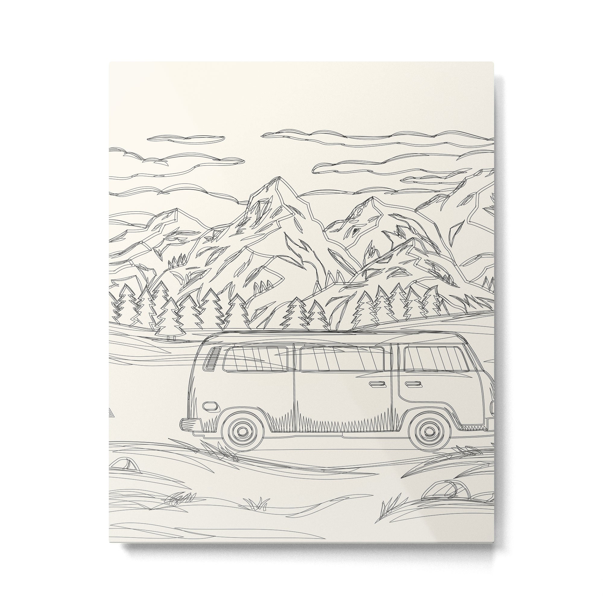 Mountain Road Linescape Metal Print | TeksDecor