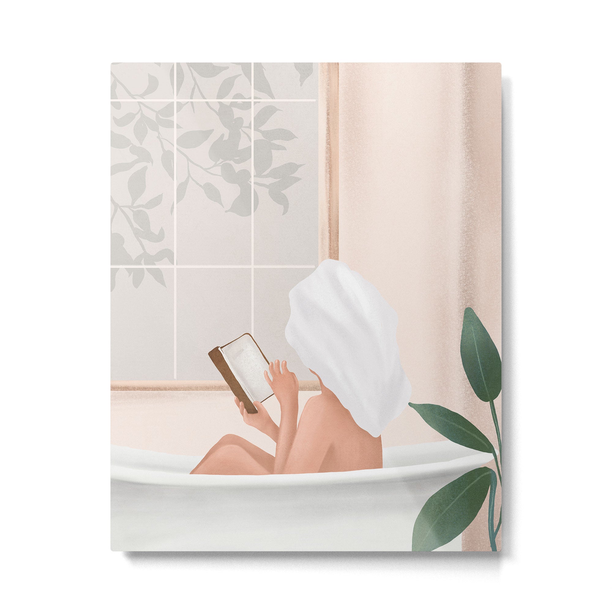 Reading Girl in Bathtub Metal Print | TeksDecor