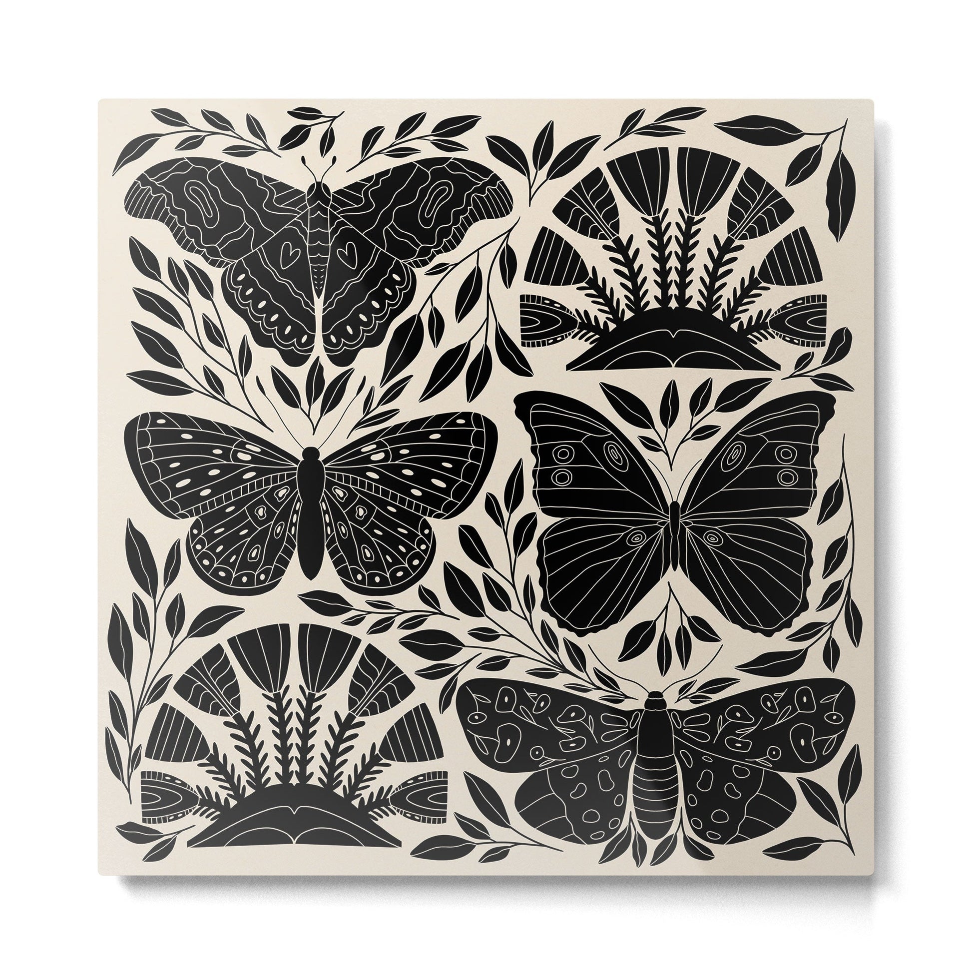 Black & White Retro, Folk Butterfly Metal Print | TeksDecor