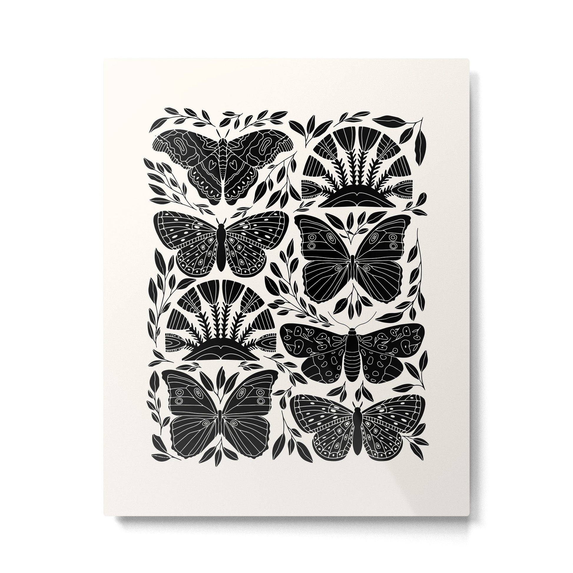 Black & White Retro, Folk Butterfly Metal Print | TeksDecor