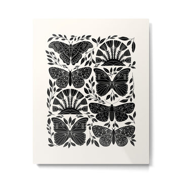 Black & White Retro, Folk Butterfly Metal Print | TeksDecor