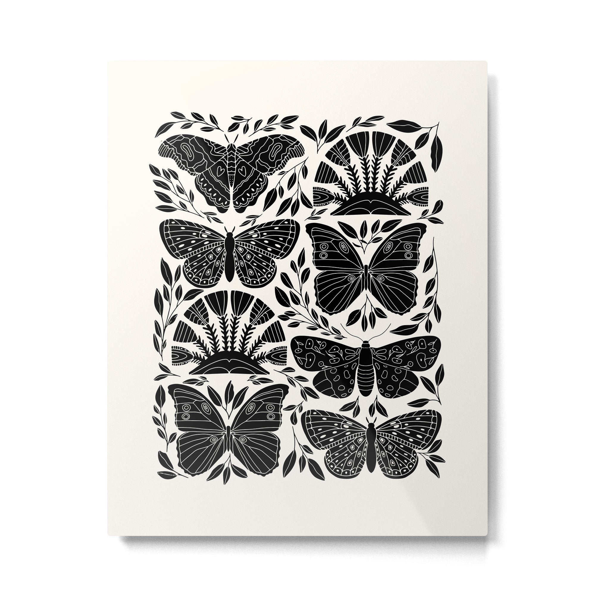 Black & White Retro, Folk Butterfly Metal Print | TeksDecor