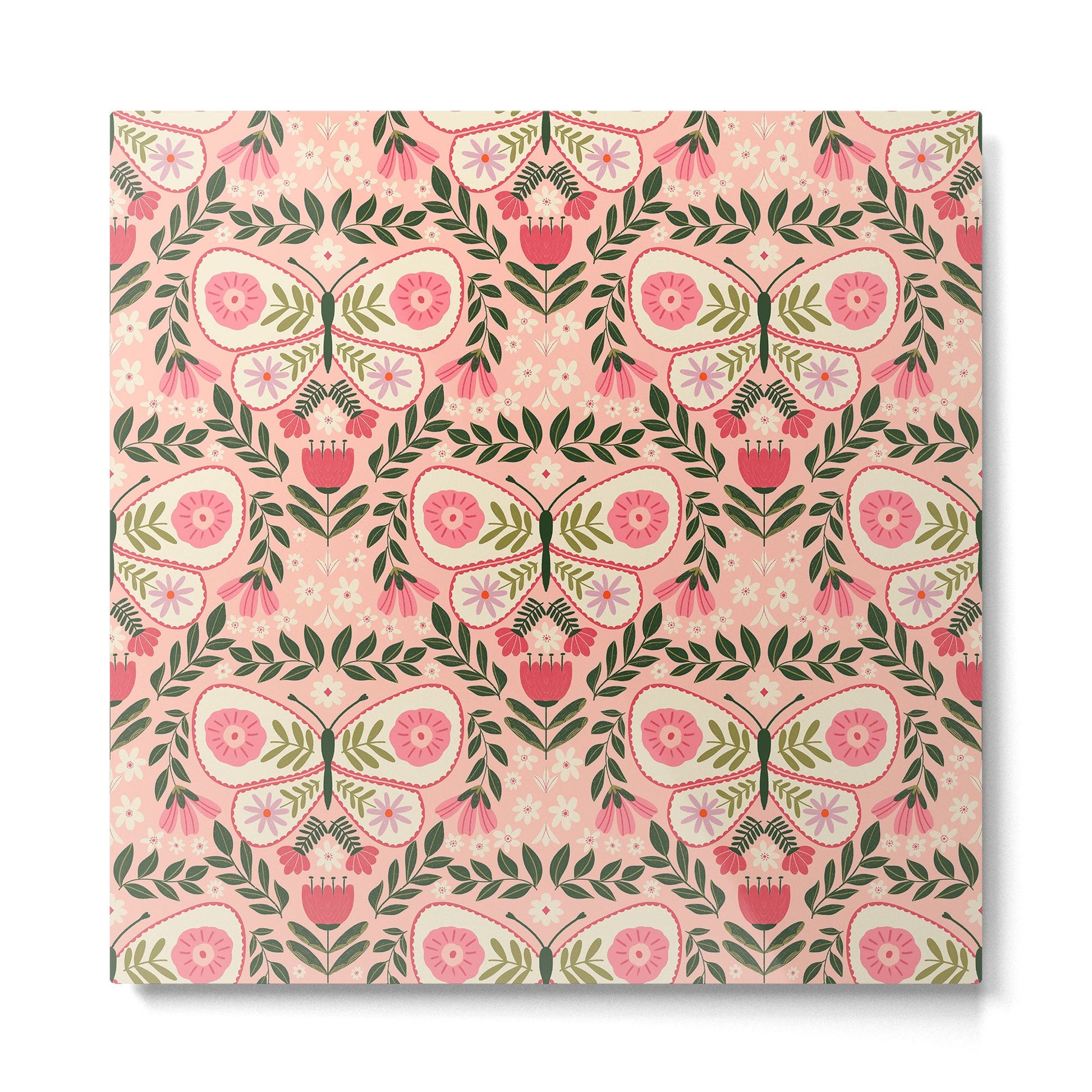 Folk Butterfly Pattern - Peach Metal Print | TeksDecor