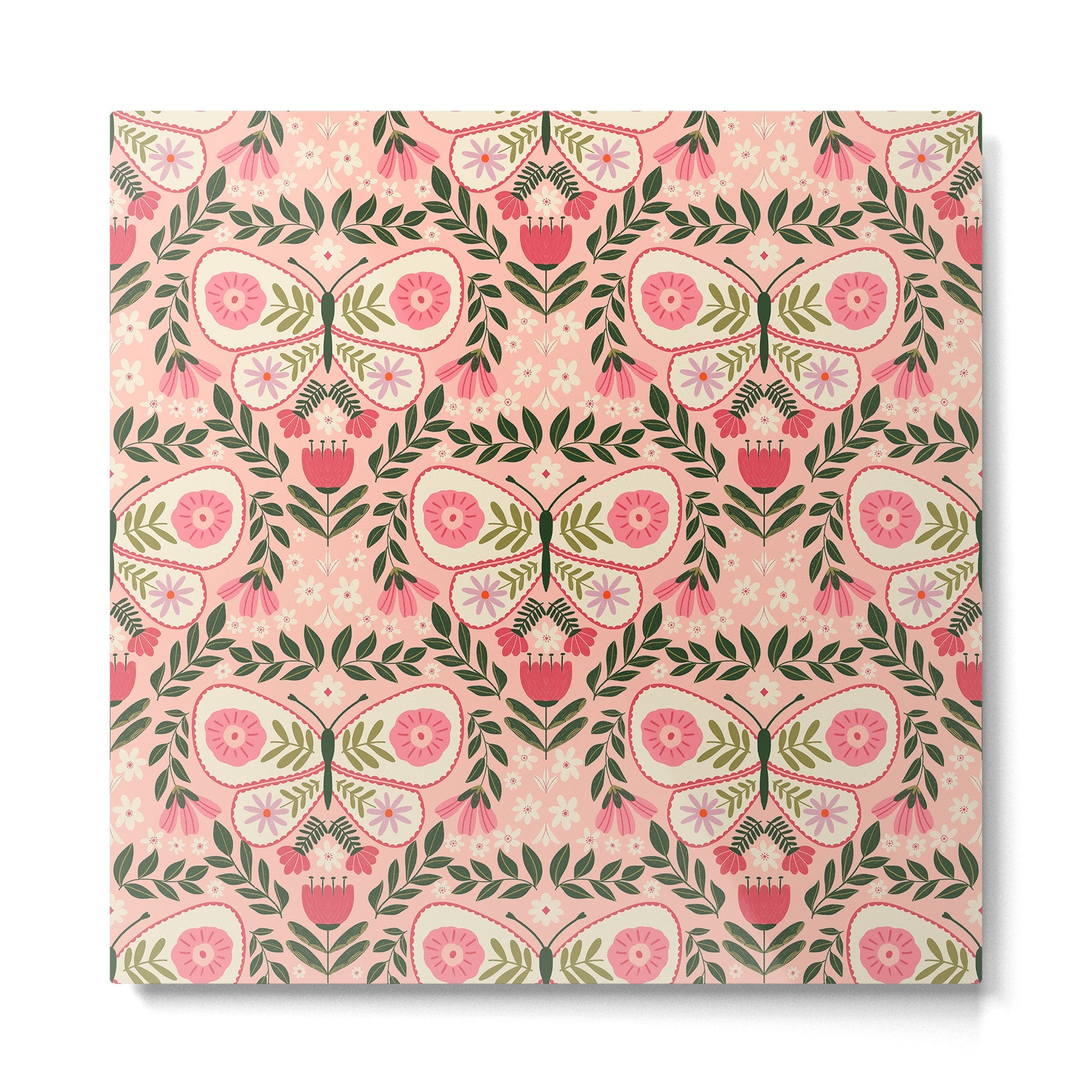Folk Butterfly Pattern - Peach Metal Print | TeksDecor