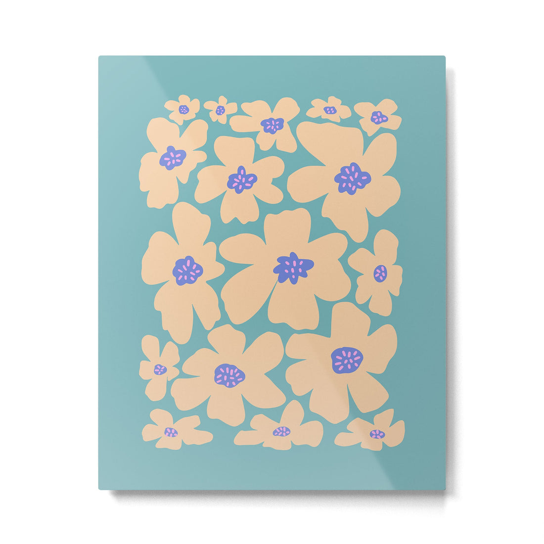 Retro Daisy - Turquoise, Very Peri, Pink, cream Metal Print | TeksDecor