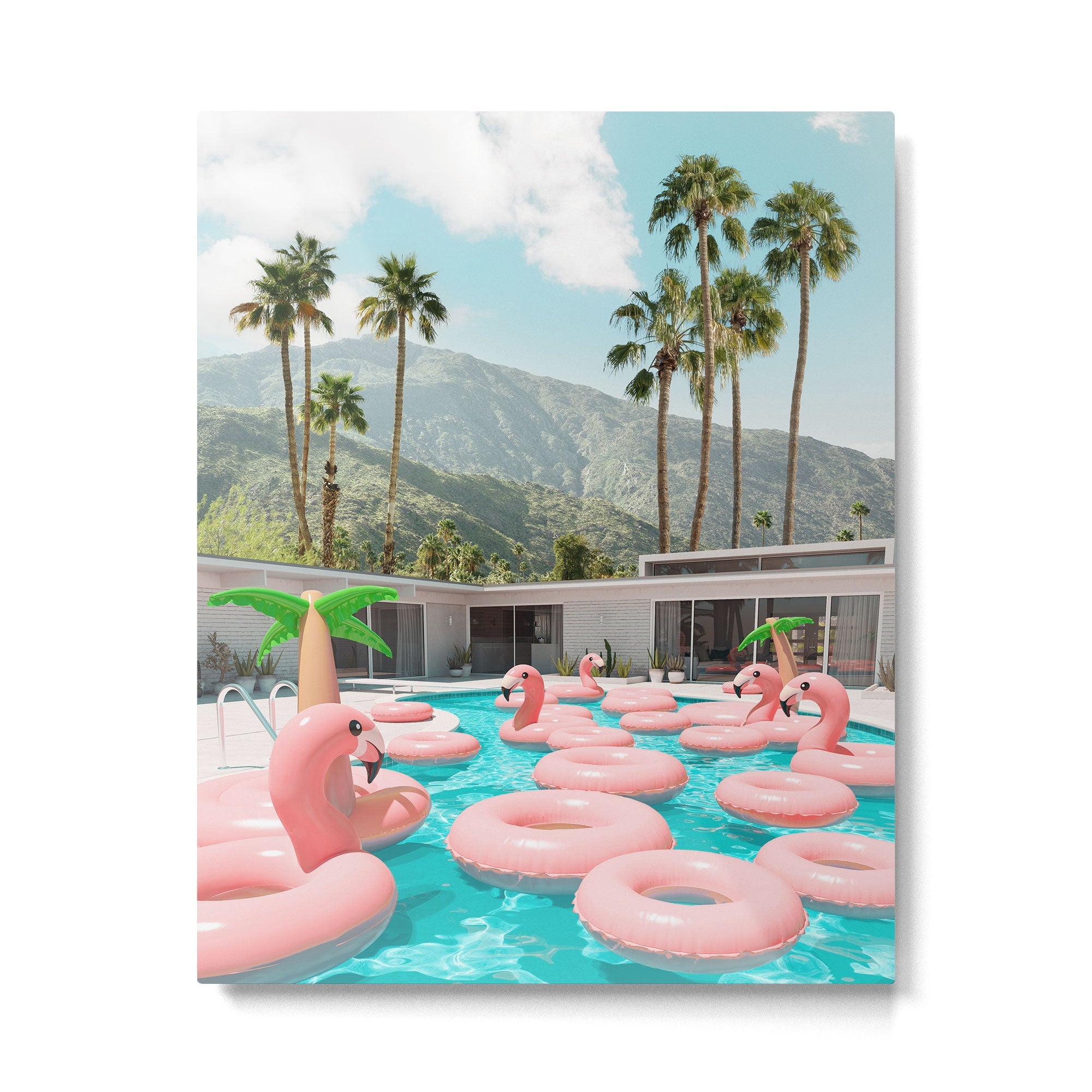 Flamingo Pool Party Metal Print | TeksDecor