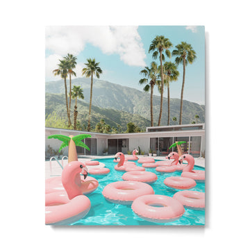 Flamingo Pool Party Metal Print | TeksDecor
