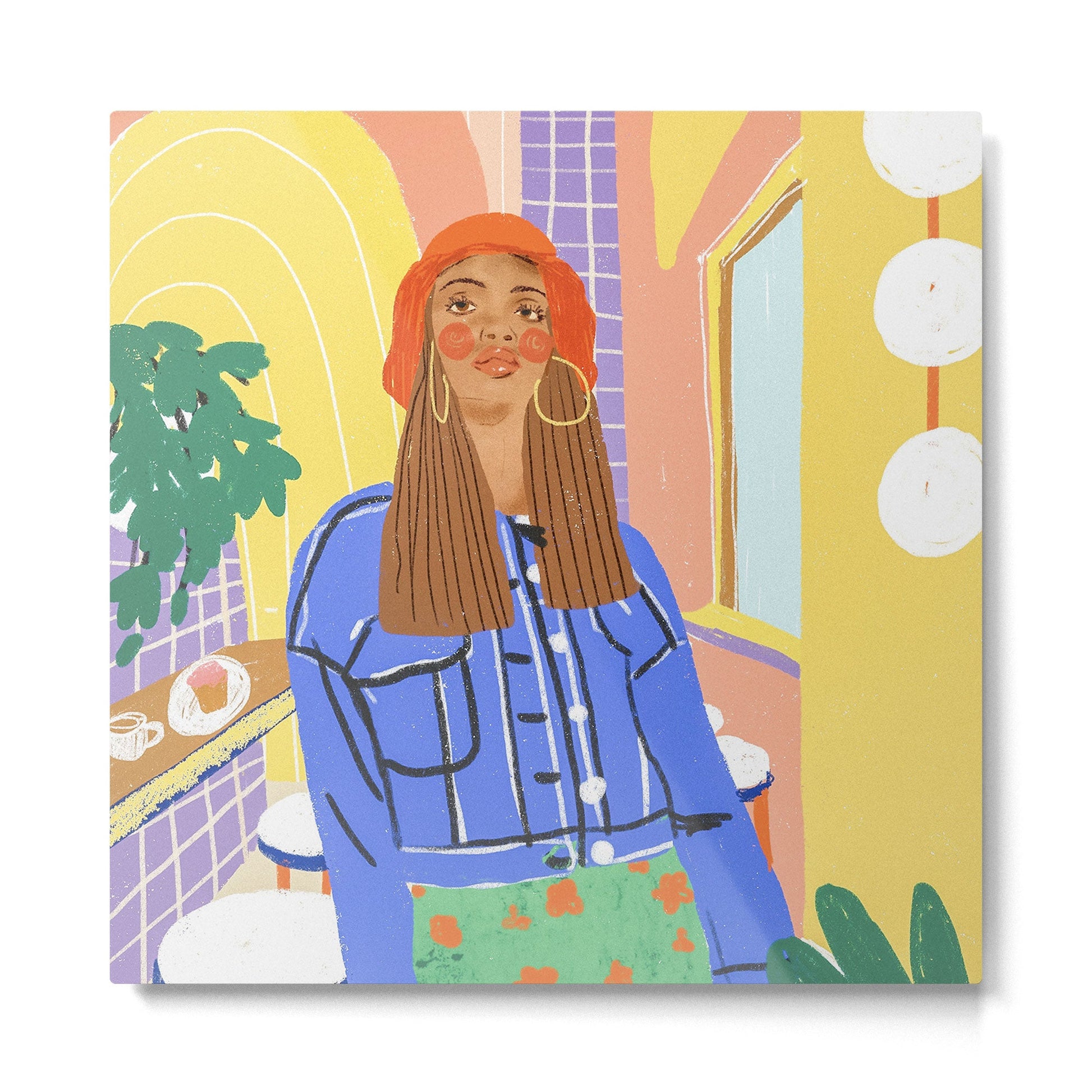 Cafe girl Metal Print | TeksDecor