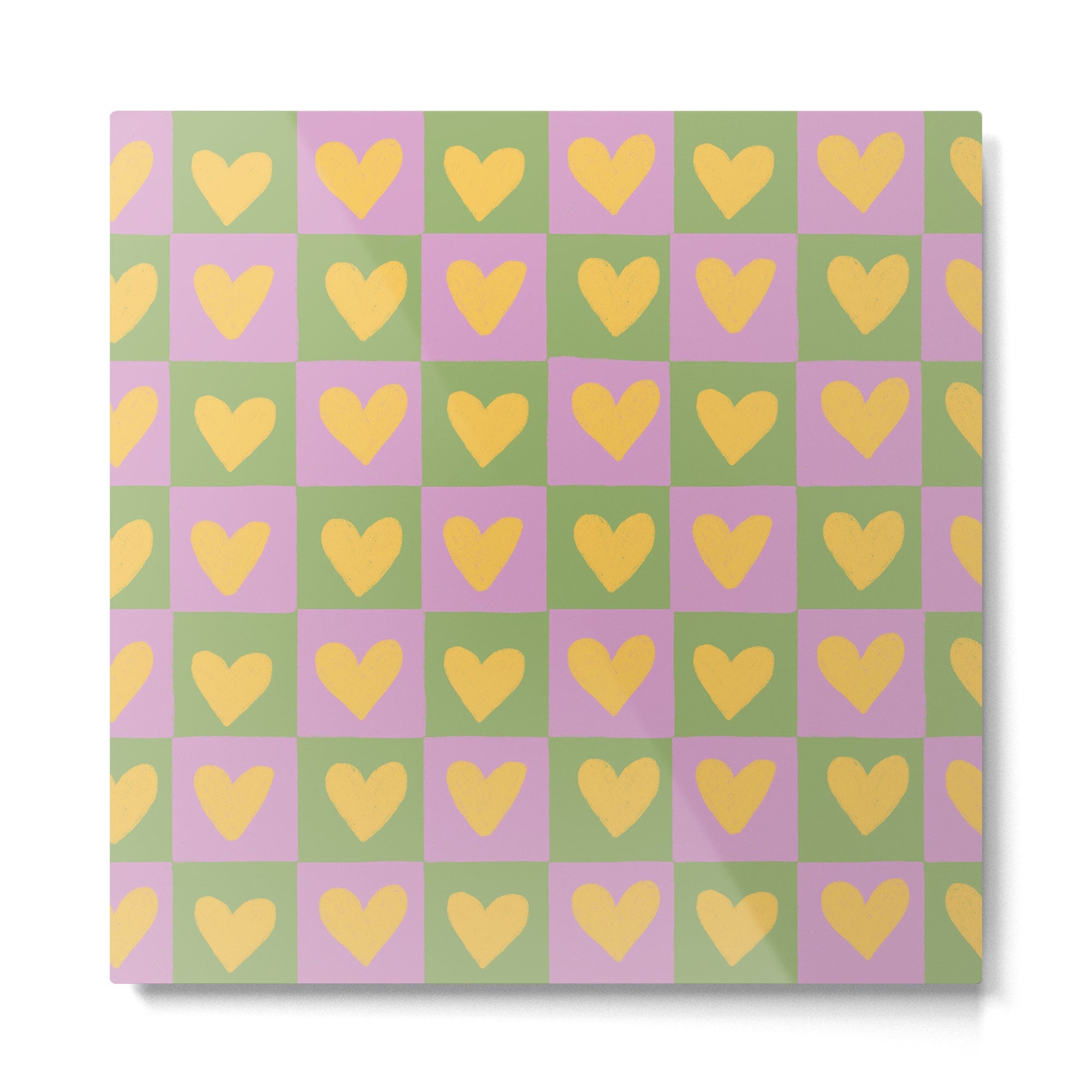 Checker yellow hearts Metal Print | TeksDecor