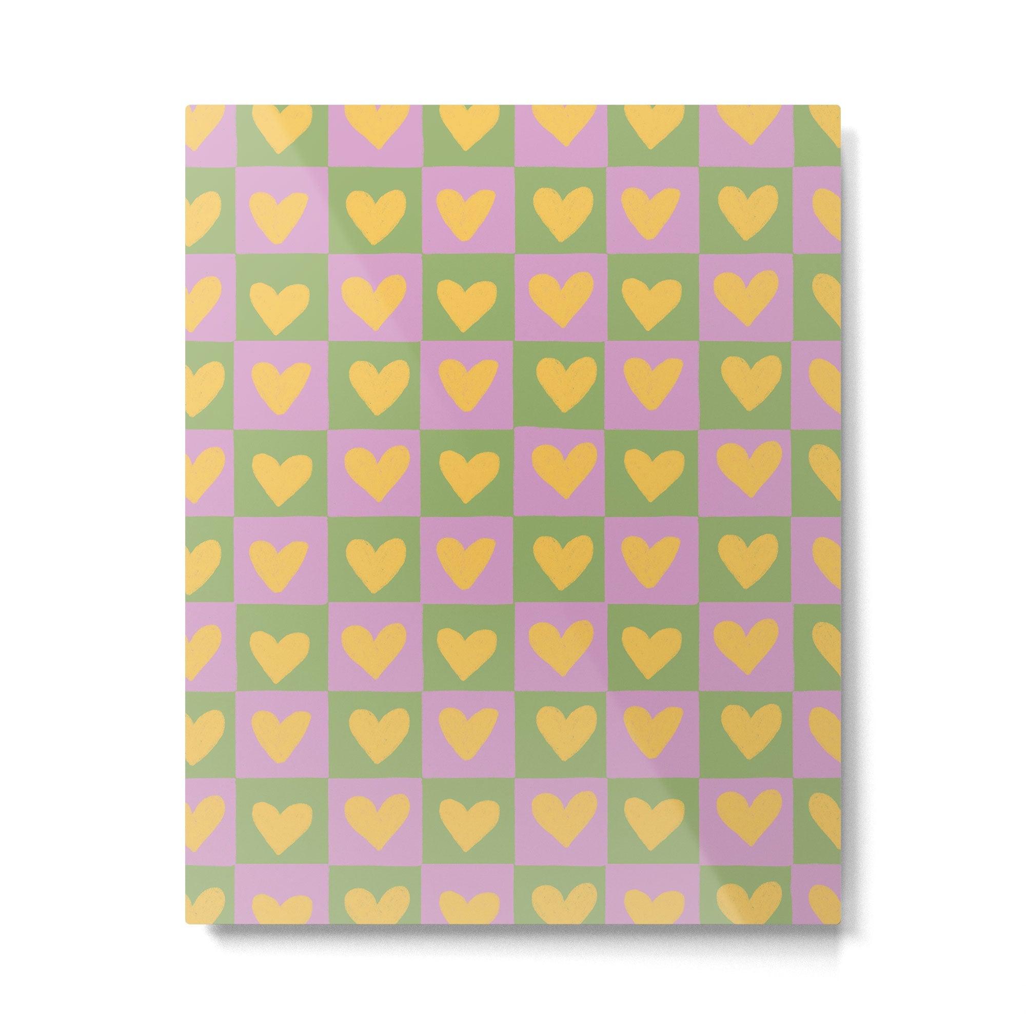 Checker yellow hearts Metal Print | TeksDecor