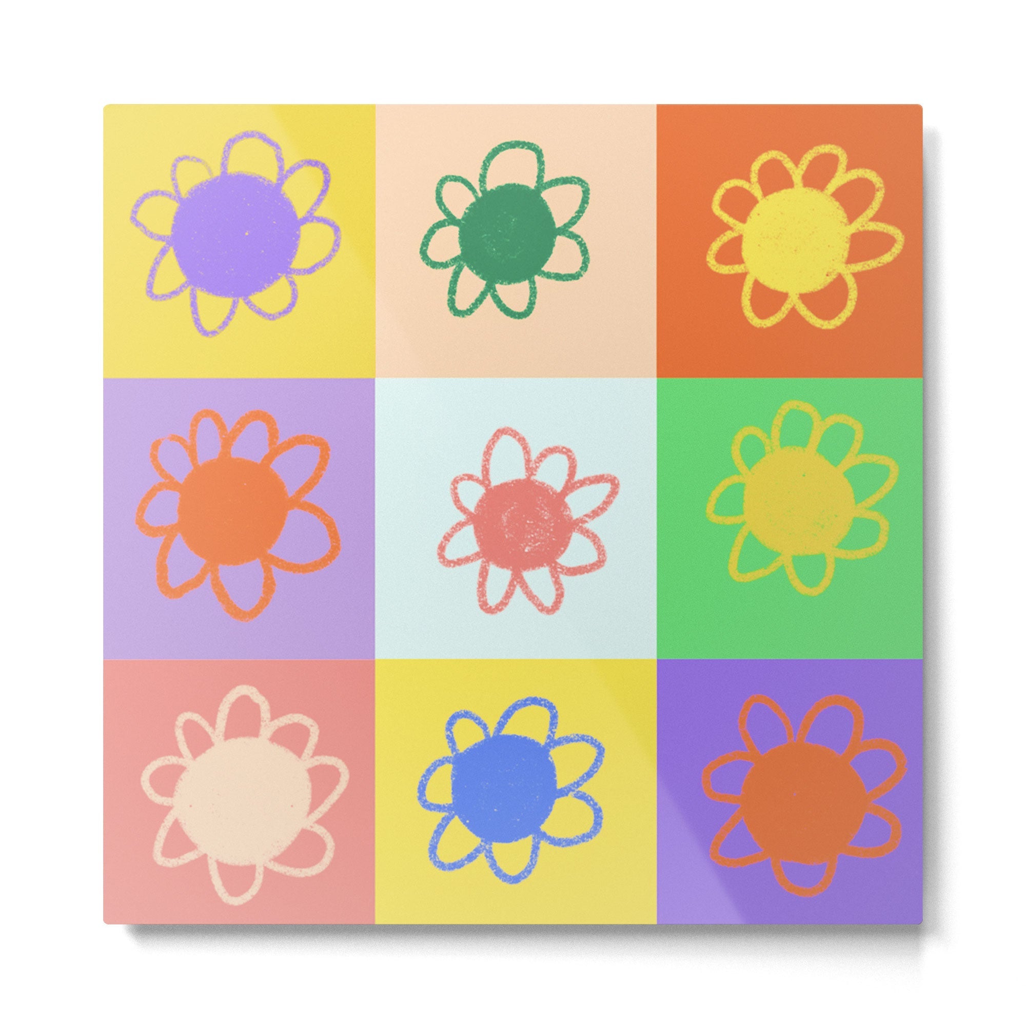 Floral checkerboard pattern Metal Print | TeksDecor