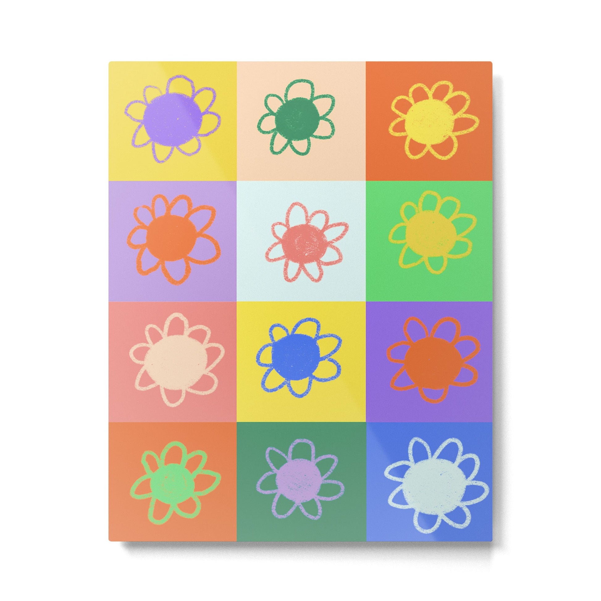 Floral checkerboard pattern Metal Print | TeksDecor