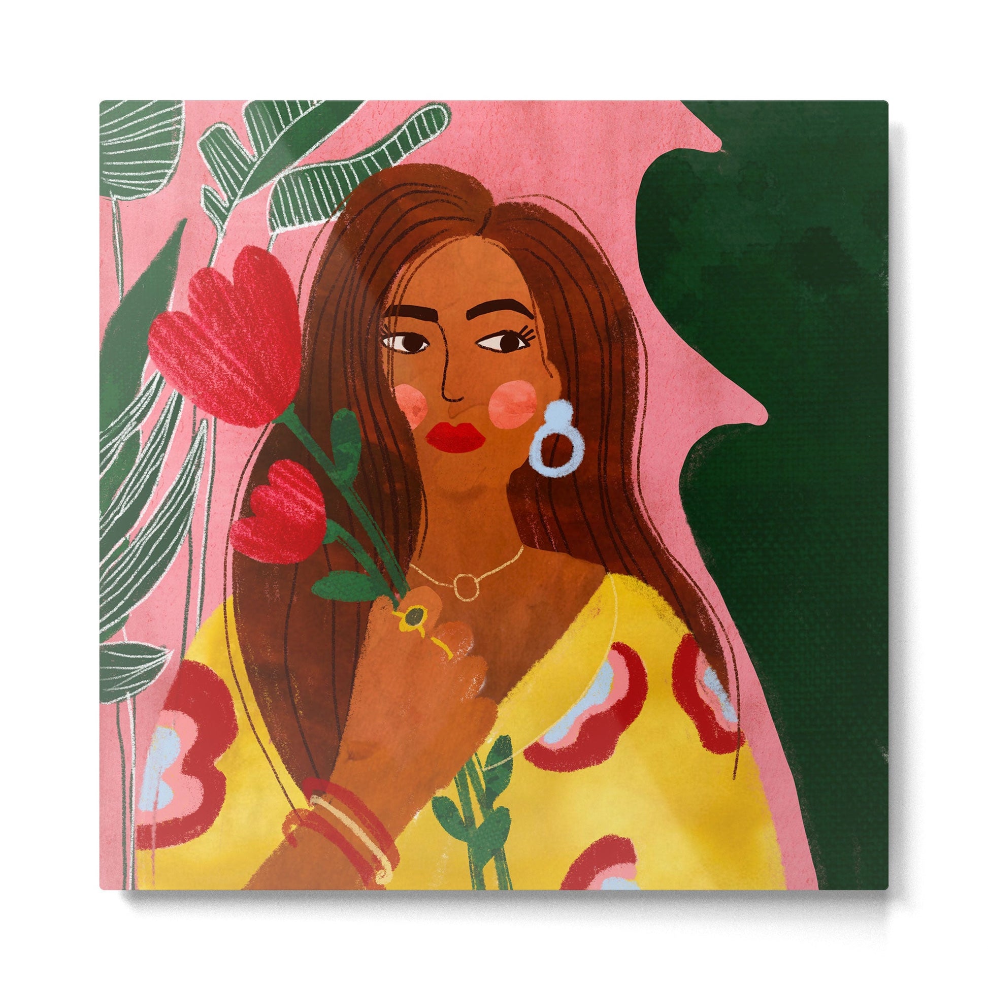 Lady with Tulip Metal Print | TeksDecor