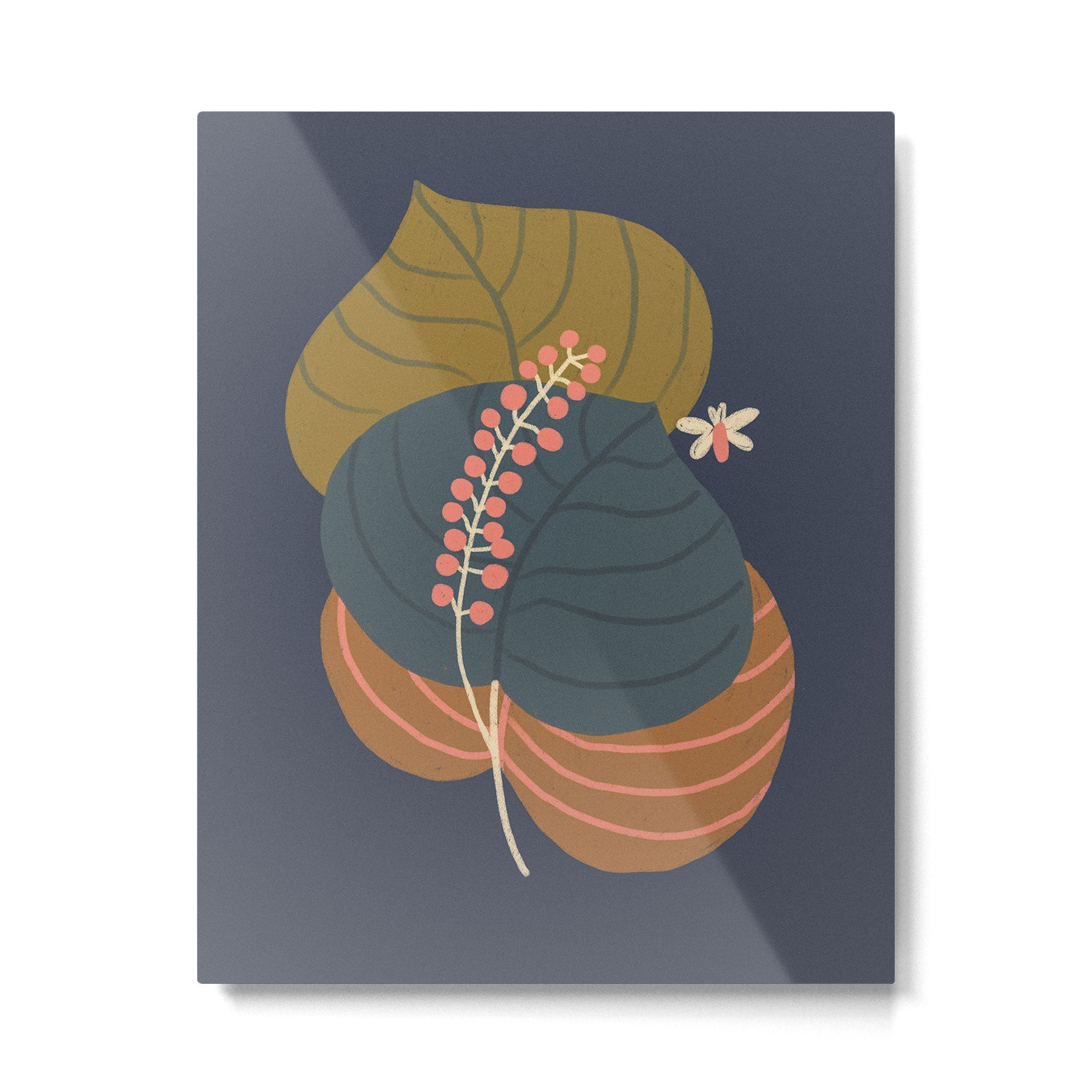 Leaves and moth Metal Print | TeksDecor