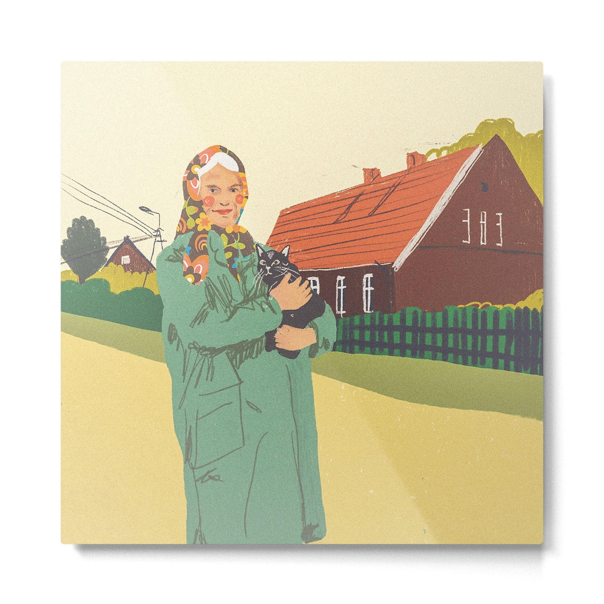 Woman with a cat Metal Print | TeksDecor