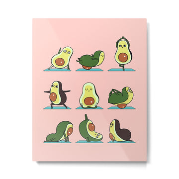 Avocado Yoga in Pink Metal Print | TeksDecor