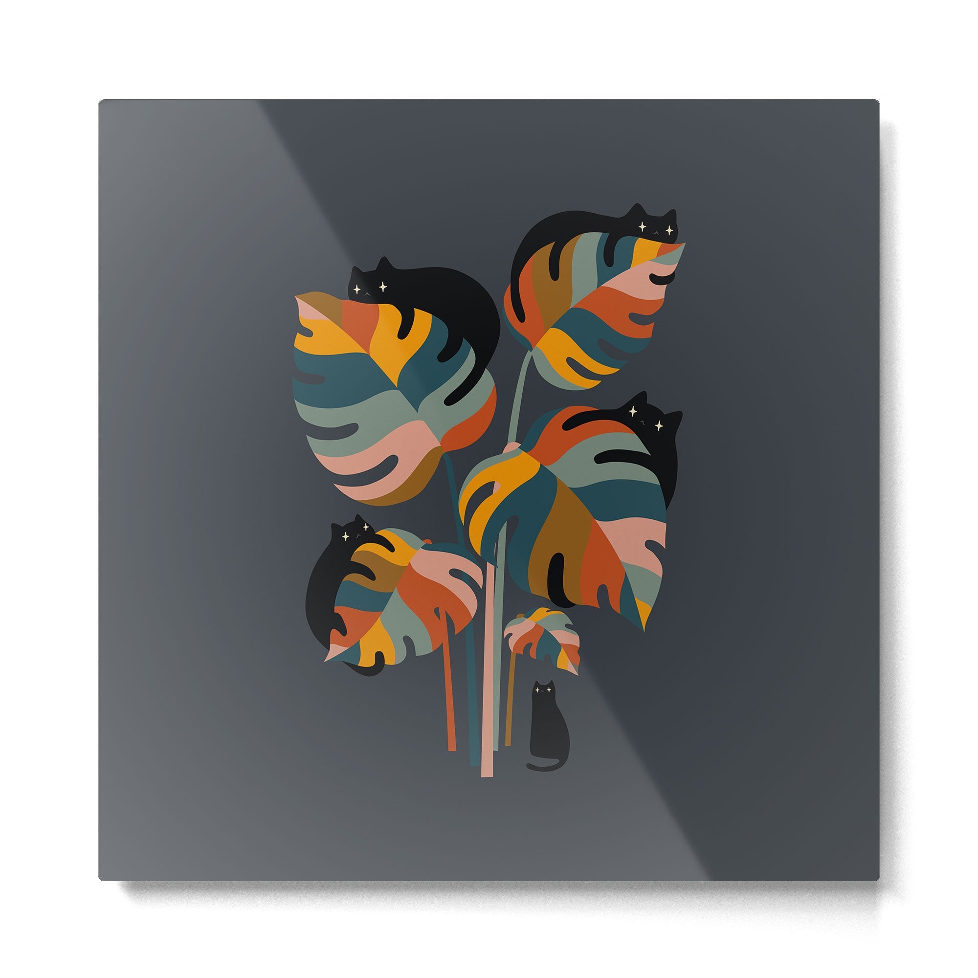 Cat and Plant 11 (Black Cats) Metal Print | TeksDecor