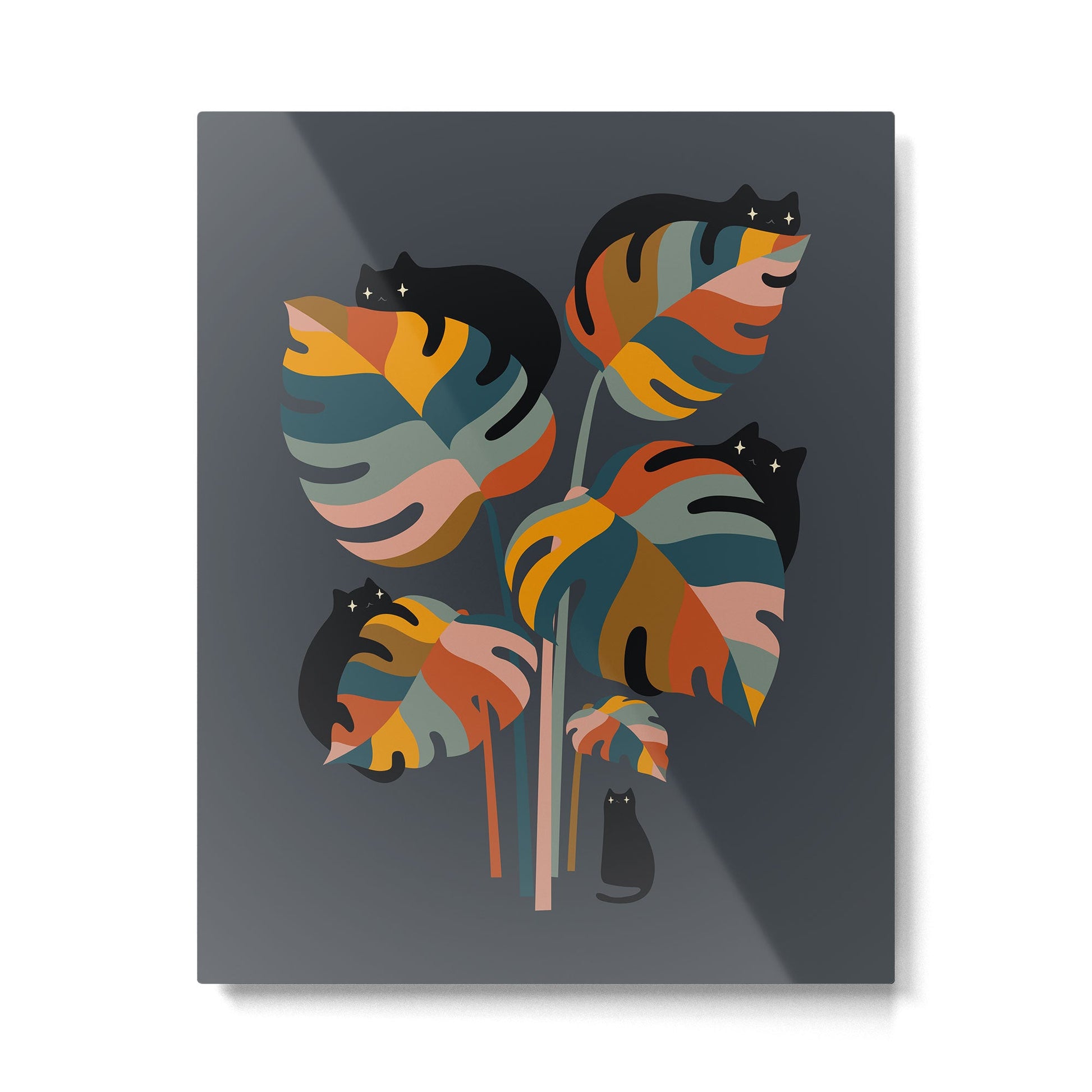 Cat and Plant 11 (Black Cats) Metal Print | TeksDecor