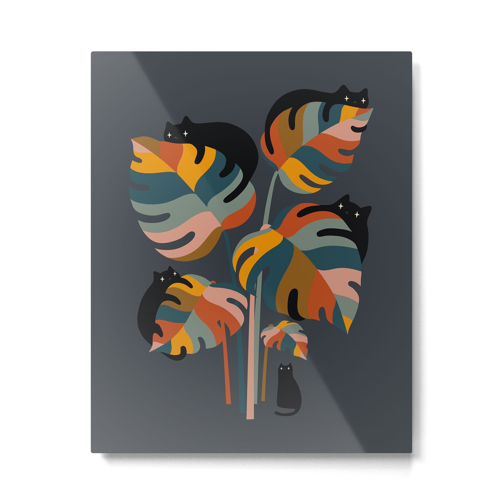 Cat and Plant 11 (Black Cats) Metal Print | TeksDecor
