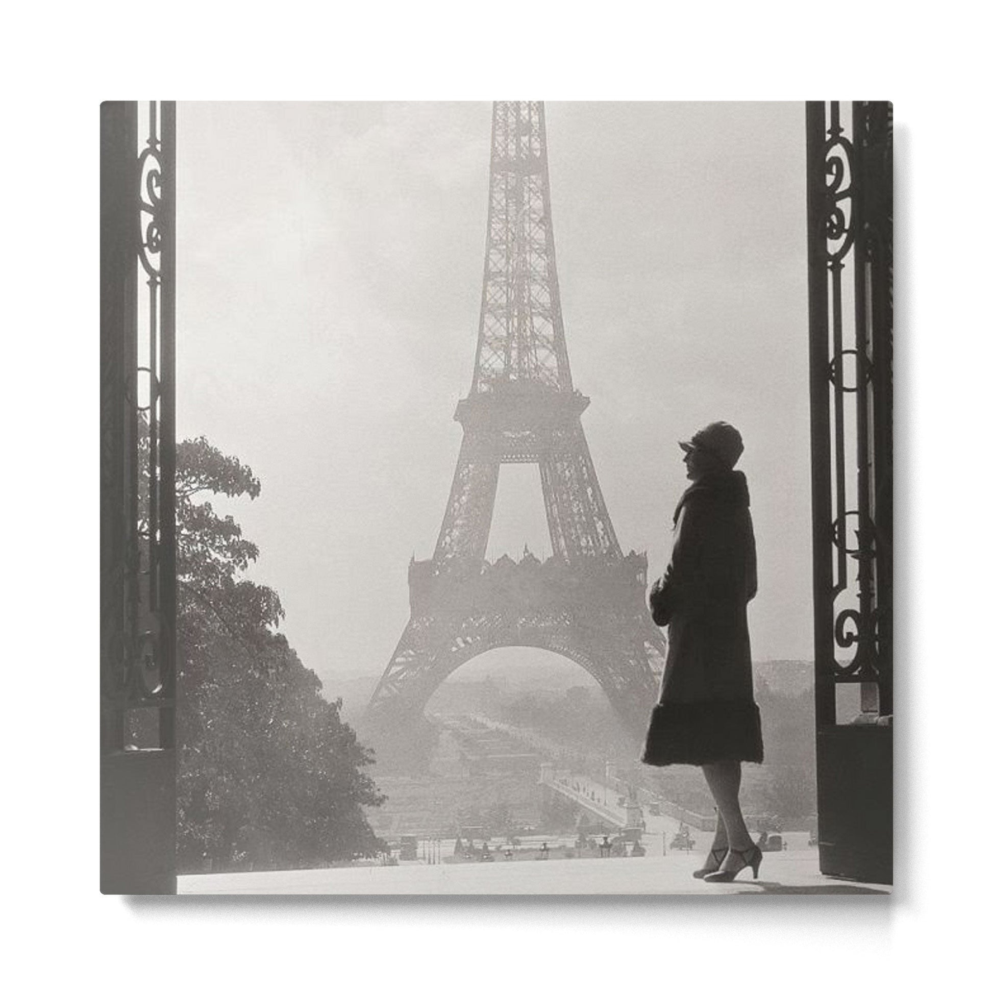 1920 Woman at the Gate, Eiffel Tower black and white photography / jazz age black & white photograph Metal Print | TeksDecor