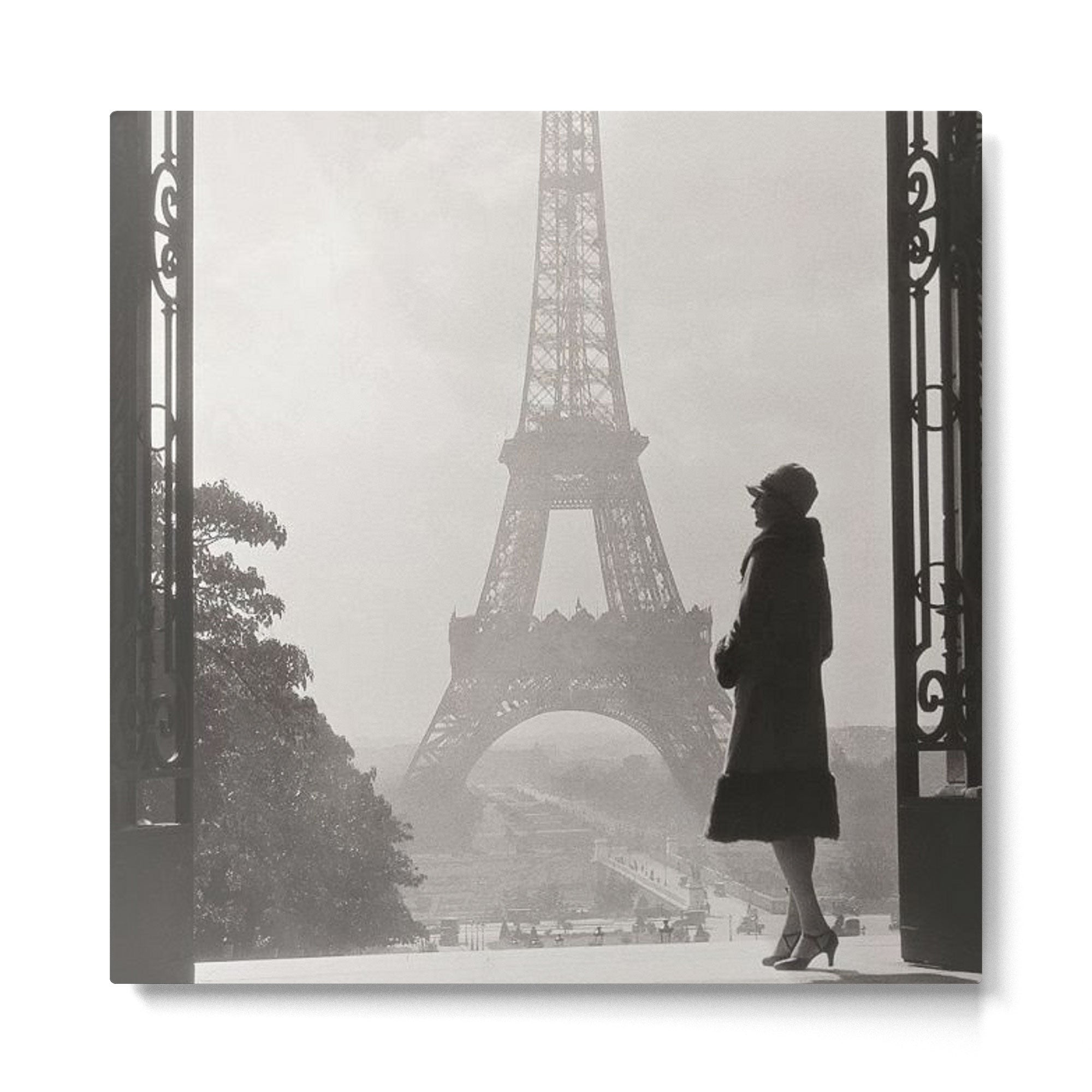1920 Woman at the Gate, Eiffel Tower black and white photography / jazz age black & white photograph Metal Print | TeksDecor