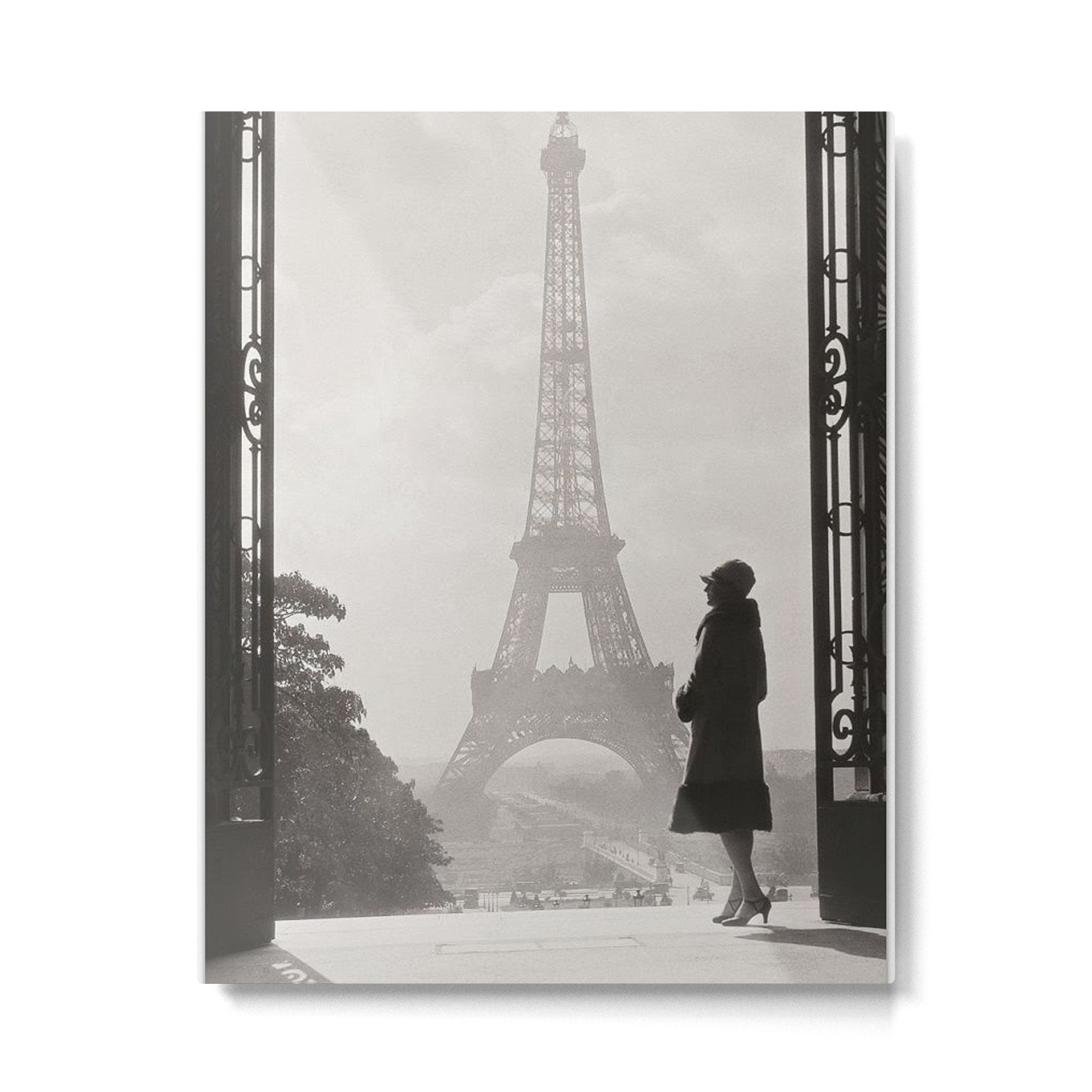 1920 Woman at the Gate, Eiffel Tower black and white photography / jazz age black & white photograph Metal Print | TeksDecor
