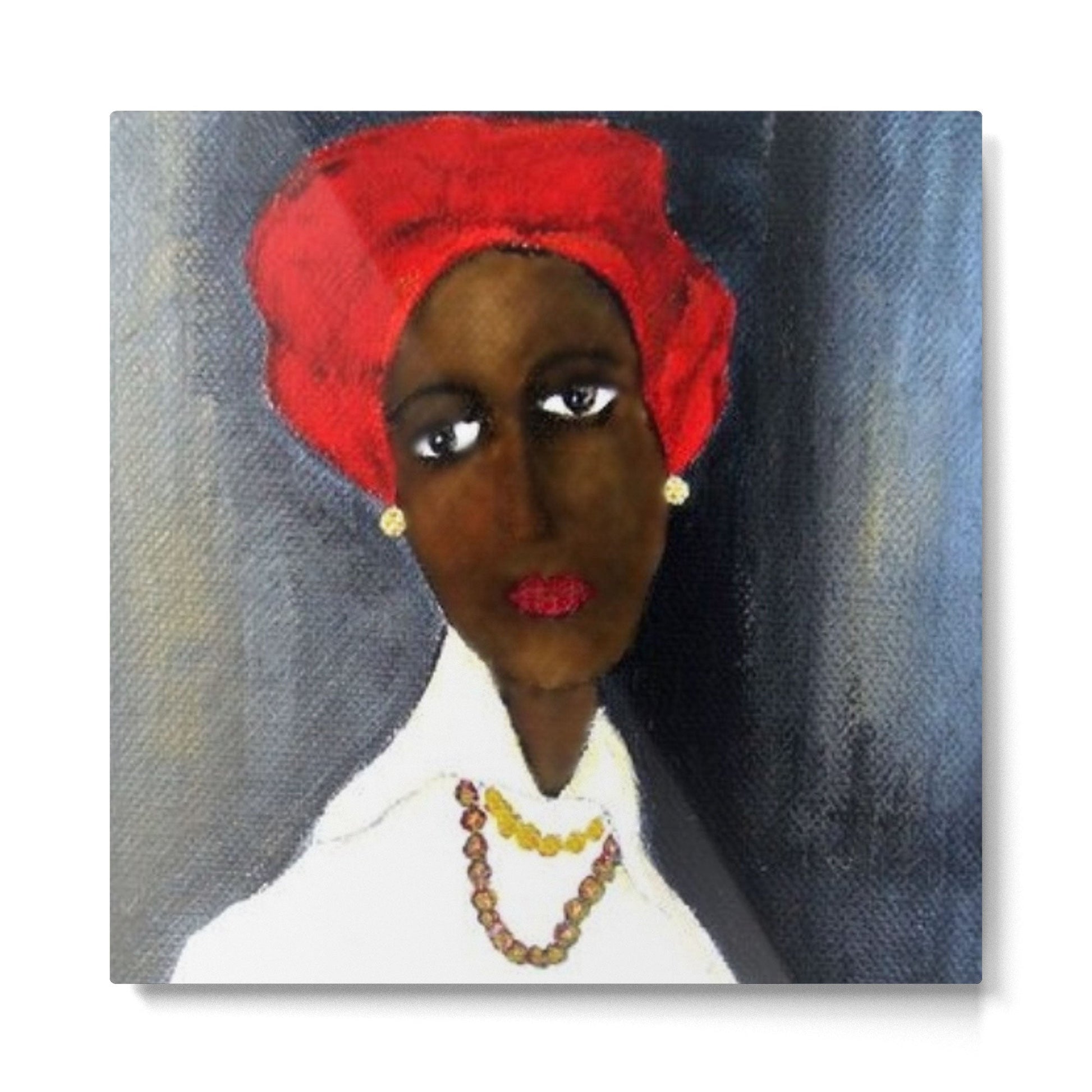 Rare African American Portrait of Aicha Goblet in a Red Hat by Amedeo Modigliani Metal Print | TeksDecor