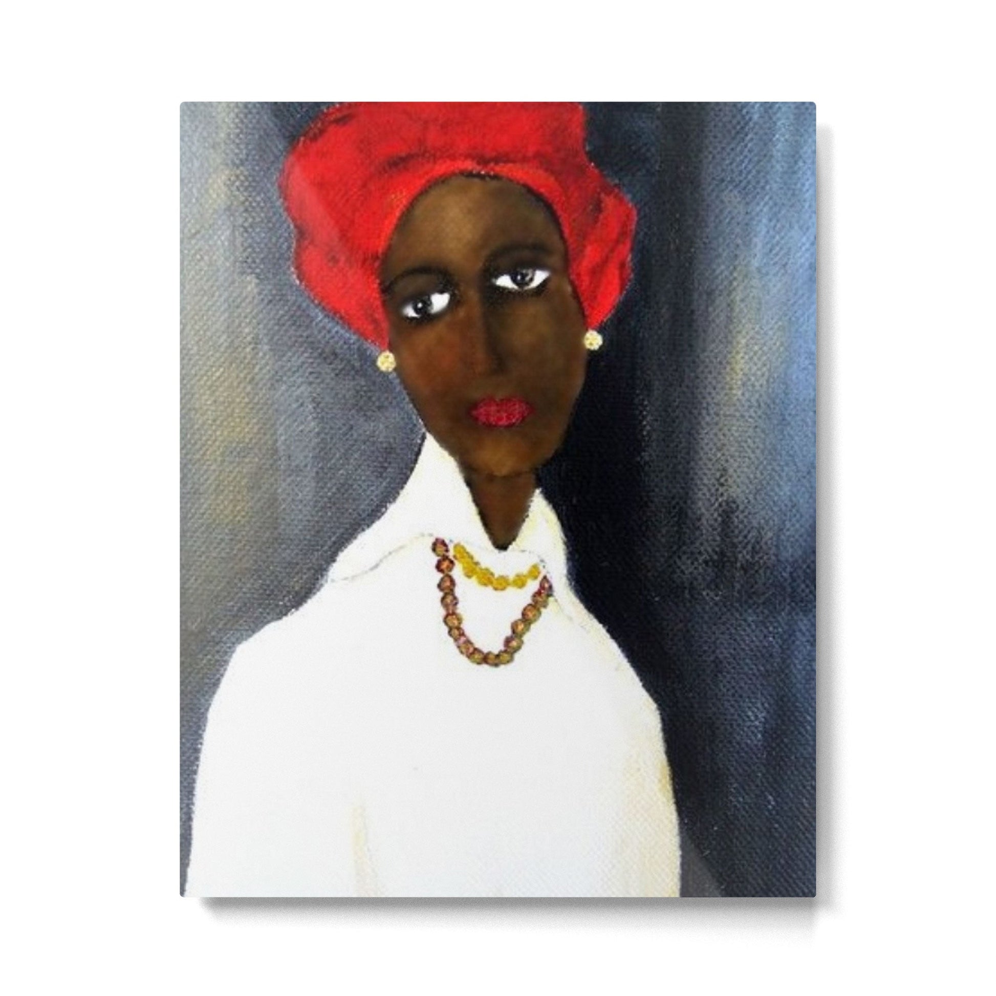Rare African American Portrait of Aicha Goblet in a Red Hat by Amedeo Modigliani Metal Print | TeksDecor