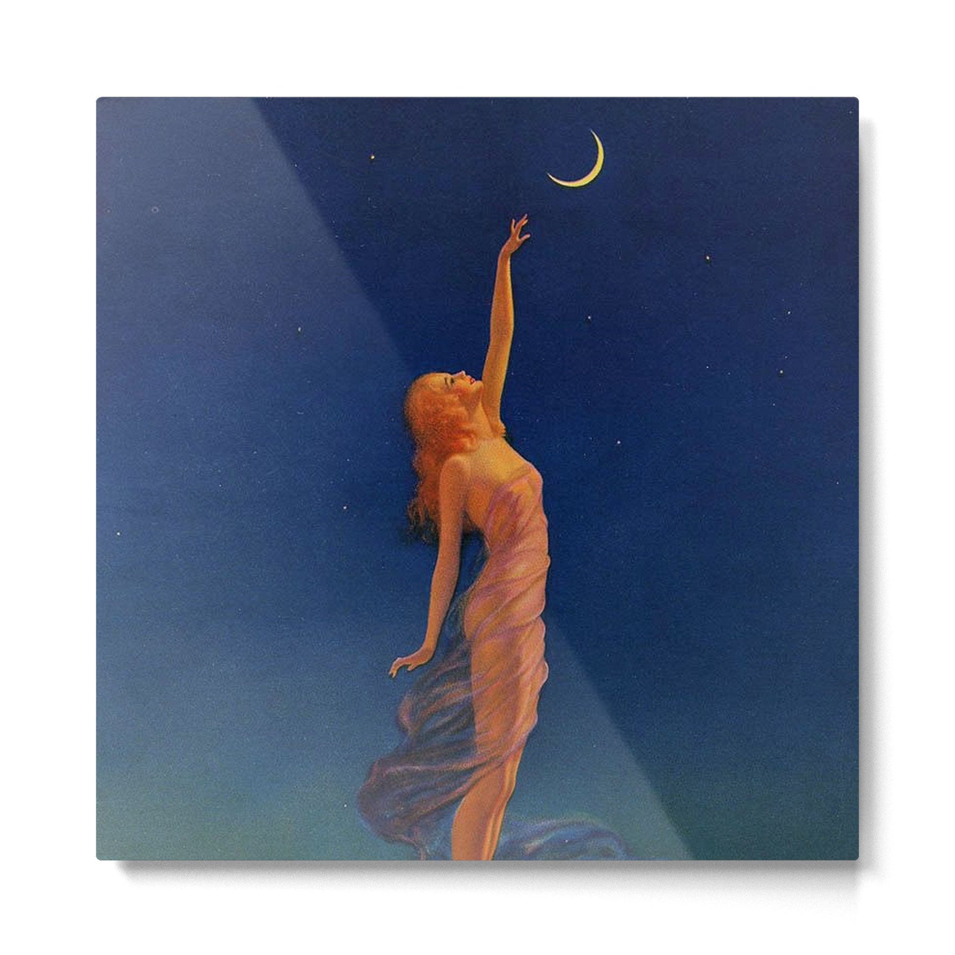 Reaching for the moon female portrait painting by Edward Mason Eggleston Metal Print | TeksDecor