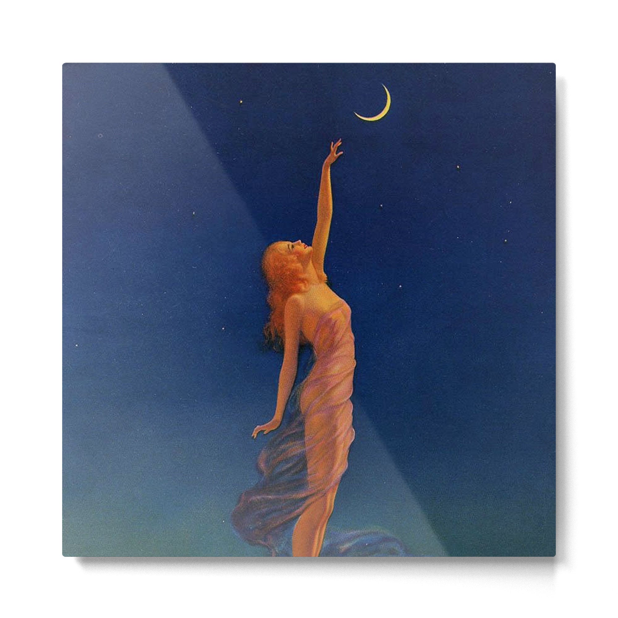 Reaching for the moon female portrait painting by Edward Mason Eggleston Metal Print | TeksDecor