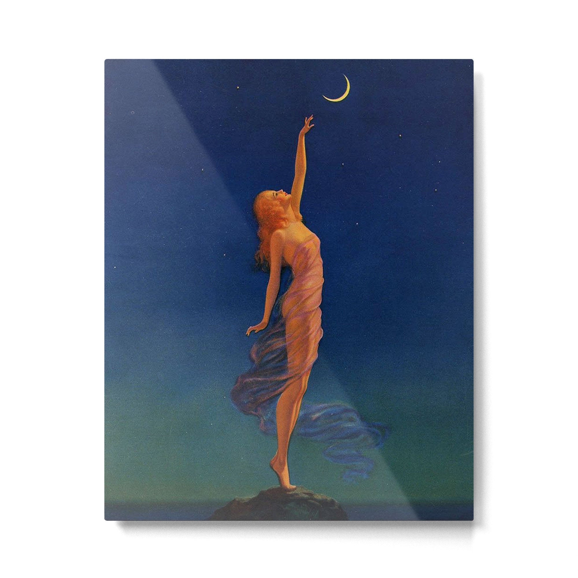 Reaching for the moon female portrait painting by Edward Mason Eggleston Metal Print | TeksDecor