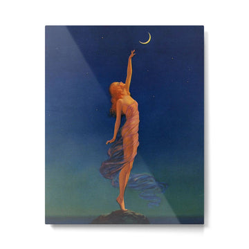 Reaching for the moon female portrait painting by Edward Mason Eggleston Metal Print | TeksDecor