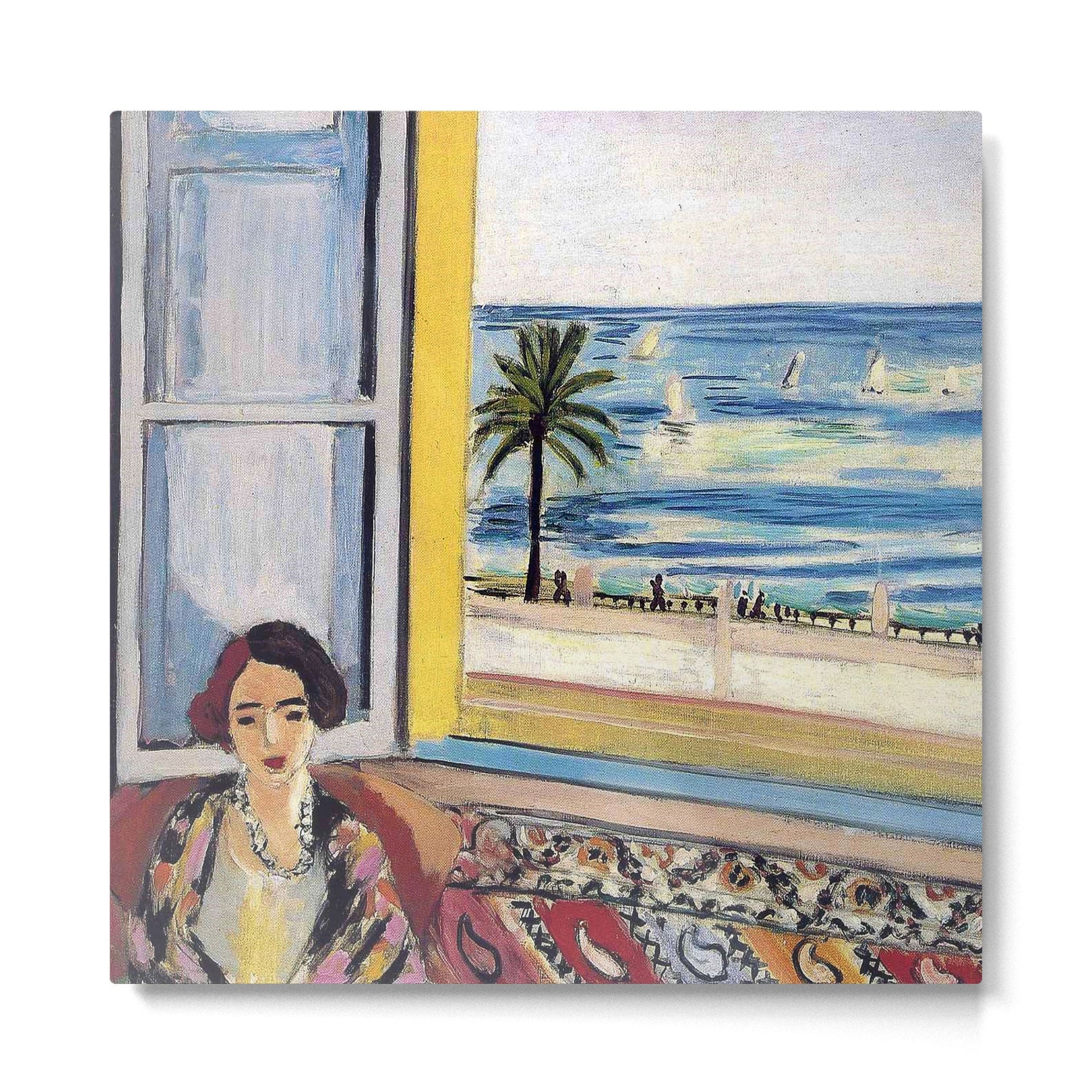 Seated Woman, Back Turned to the Open Window of Ocean & Seaside by Henri Matisse Metal Print | TeksDecor
