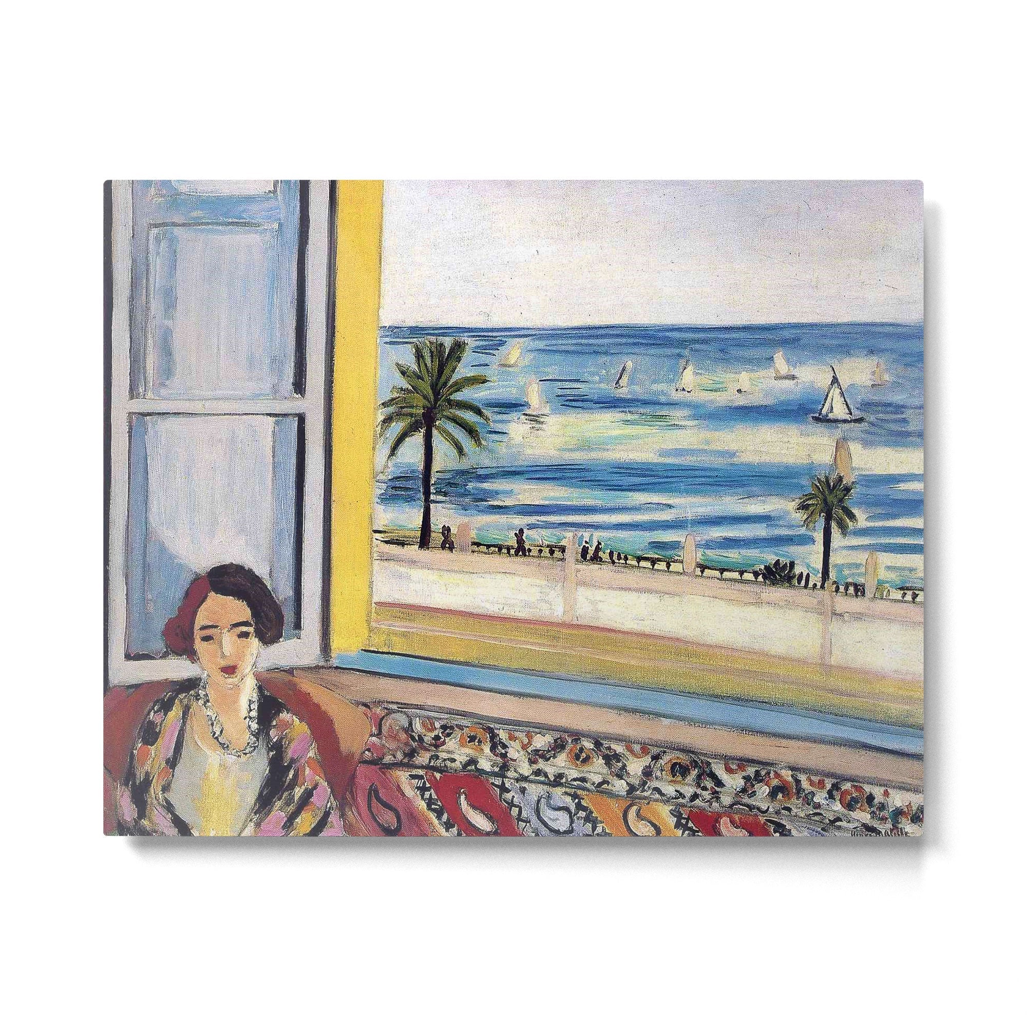 Seated Woman, Back Turned to the Open Window of Ocean & Seaside by Henri Matisse Metal Print | TeksDecor