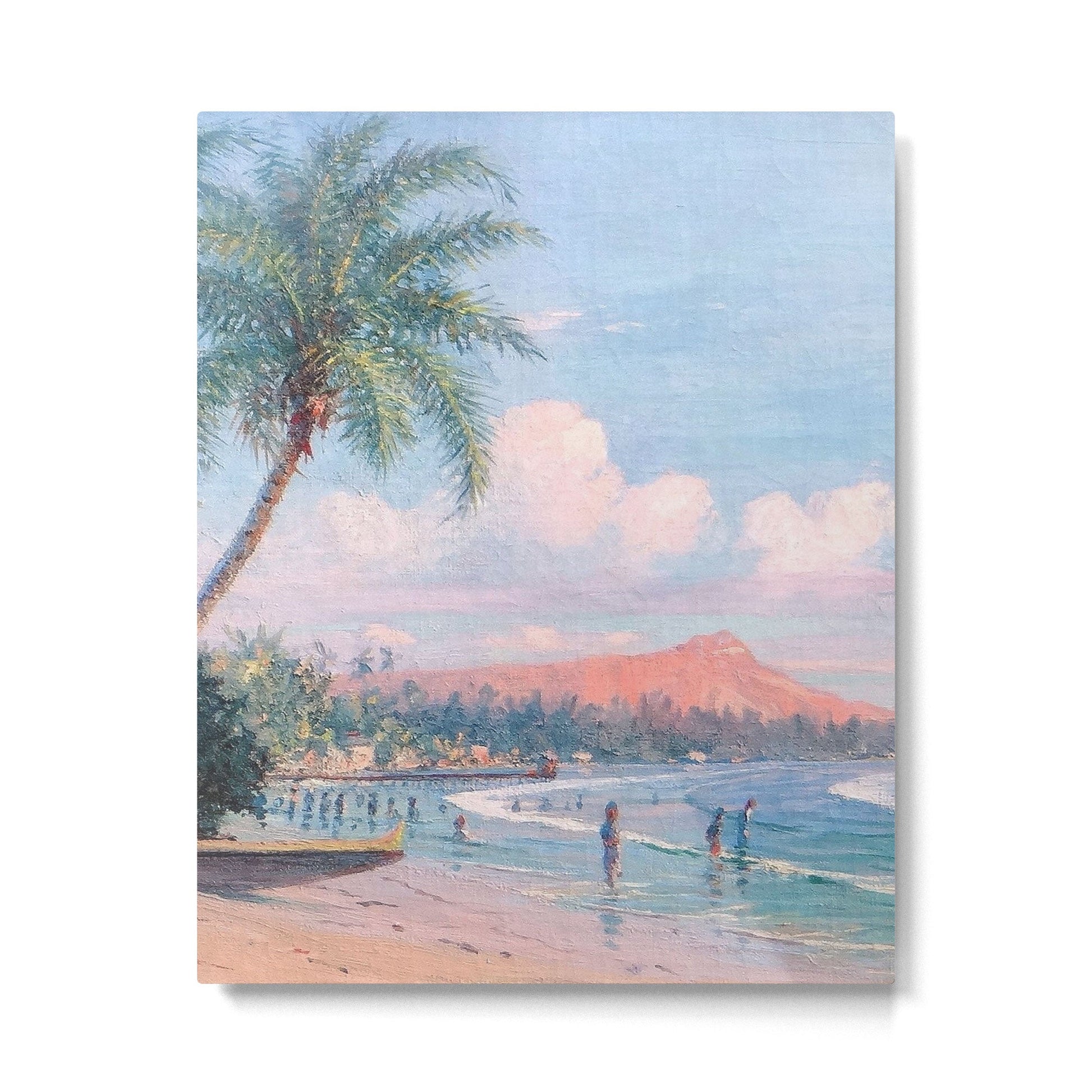 Waikiki Beach, Diamond Head, Oahu landscape painting by D. Howard Hitchcock Metal Print | TeksDecor