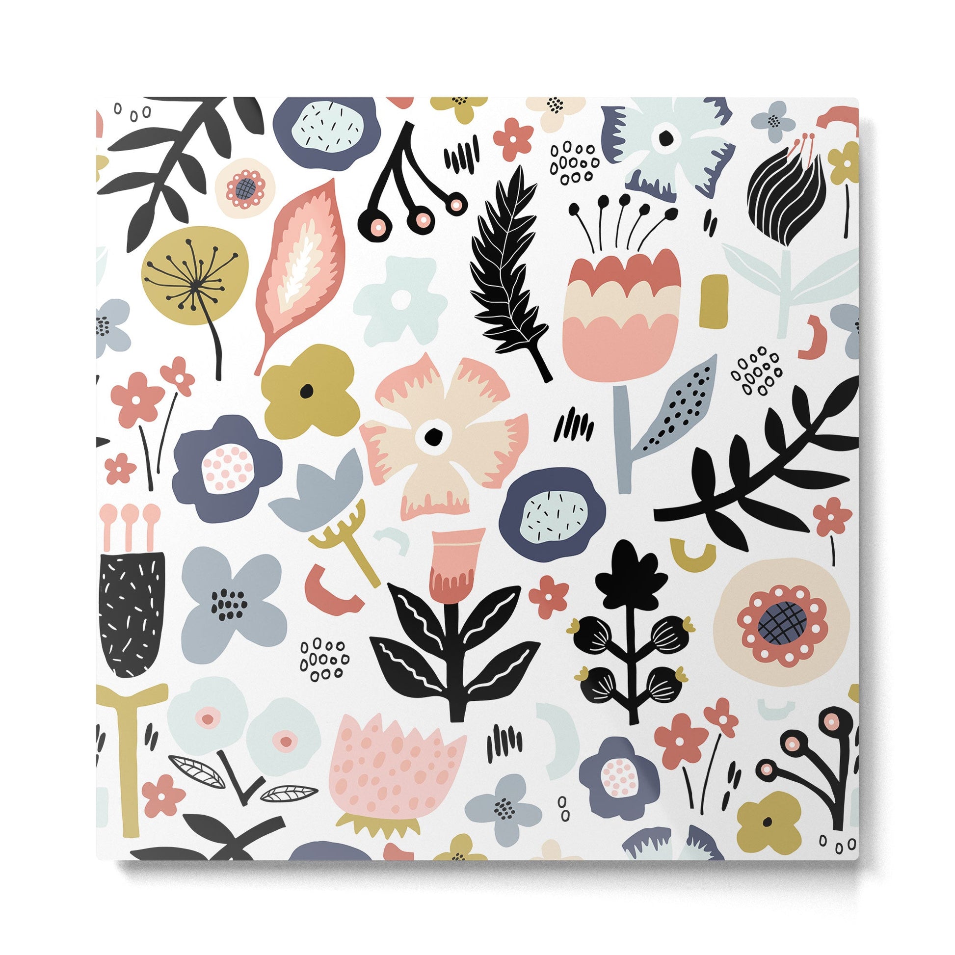 Naive Floral Scandinavian Design Metal Print | TeksDecor