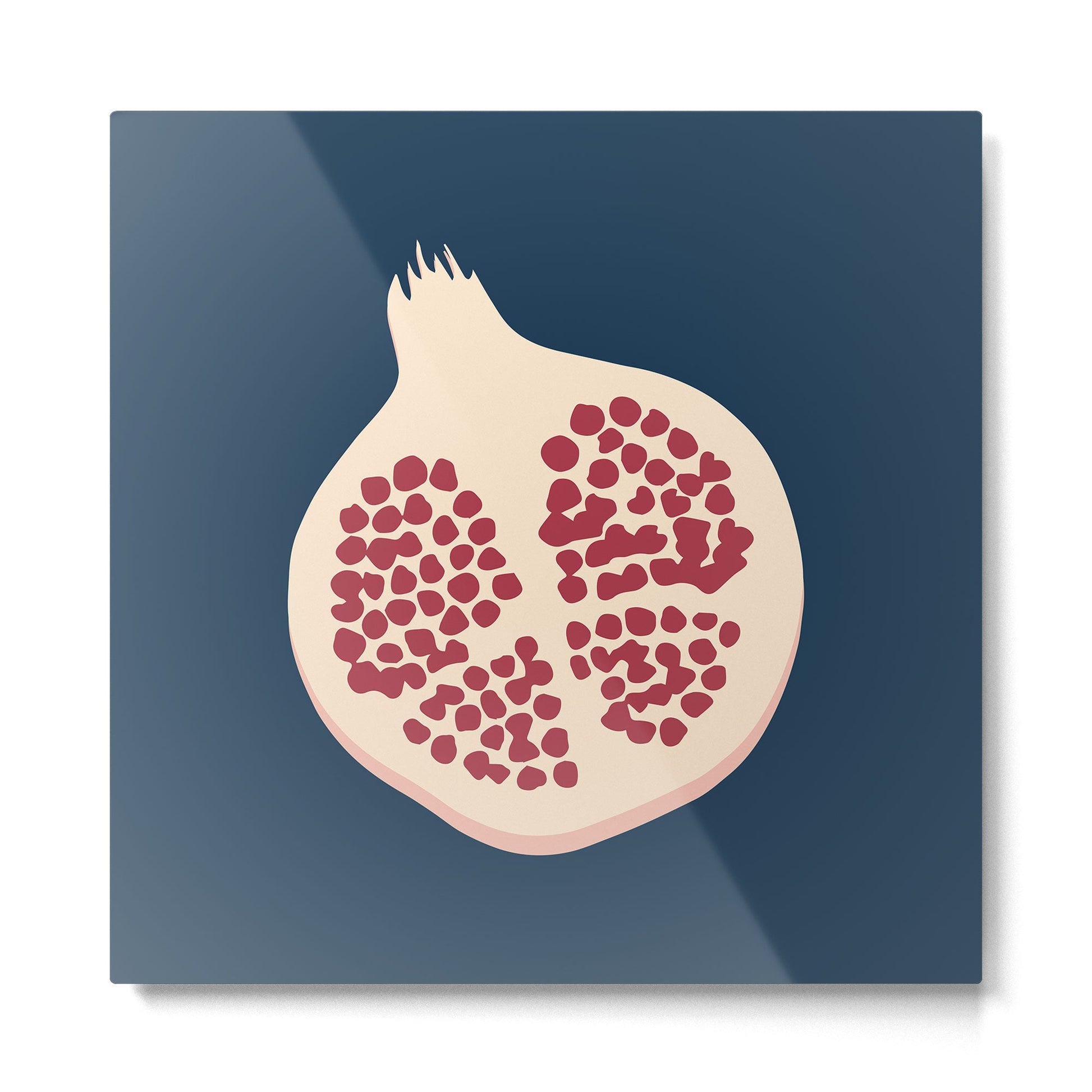 Pomegranate Fruit Navy Blue Metal Print | TeksDecor