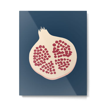 Pomegranate Fruit Navy Blue Metal Print | TeksDecor