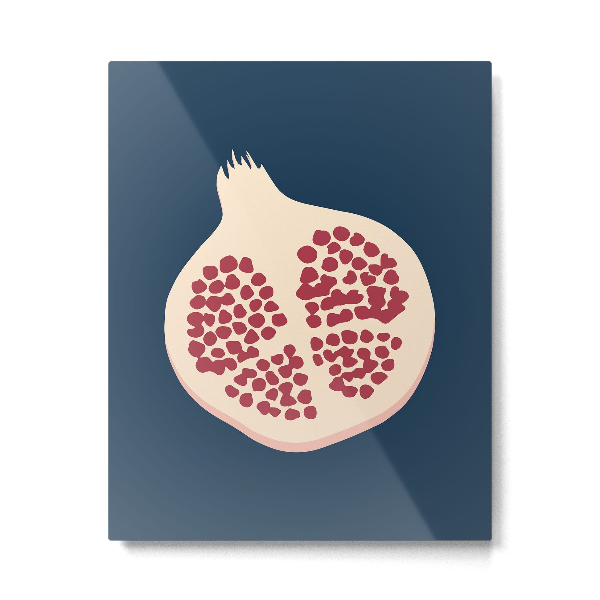 Pomegranate Fruit Navy Blue Metal Print | TeksDecor