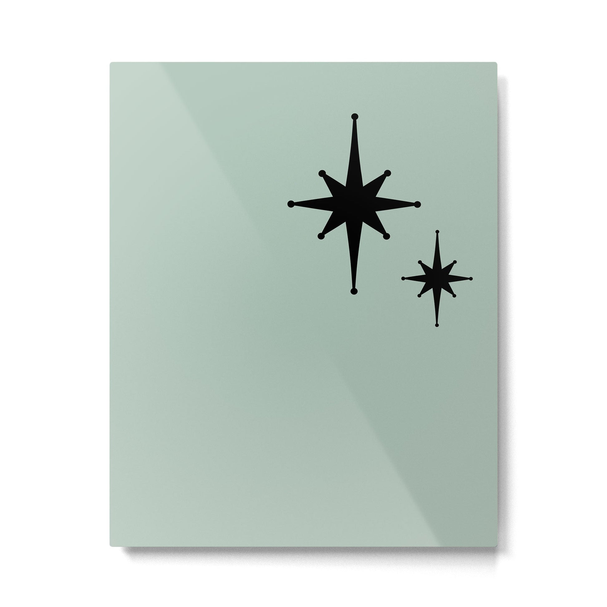1950s Atomic Age Minimalist Starburst Pair in Black and 50s Celadon Teal Solid Metal Print | TeksDecor