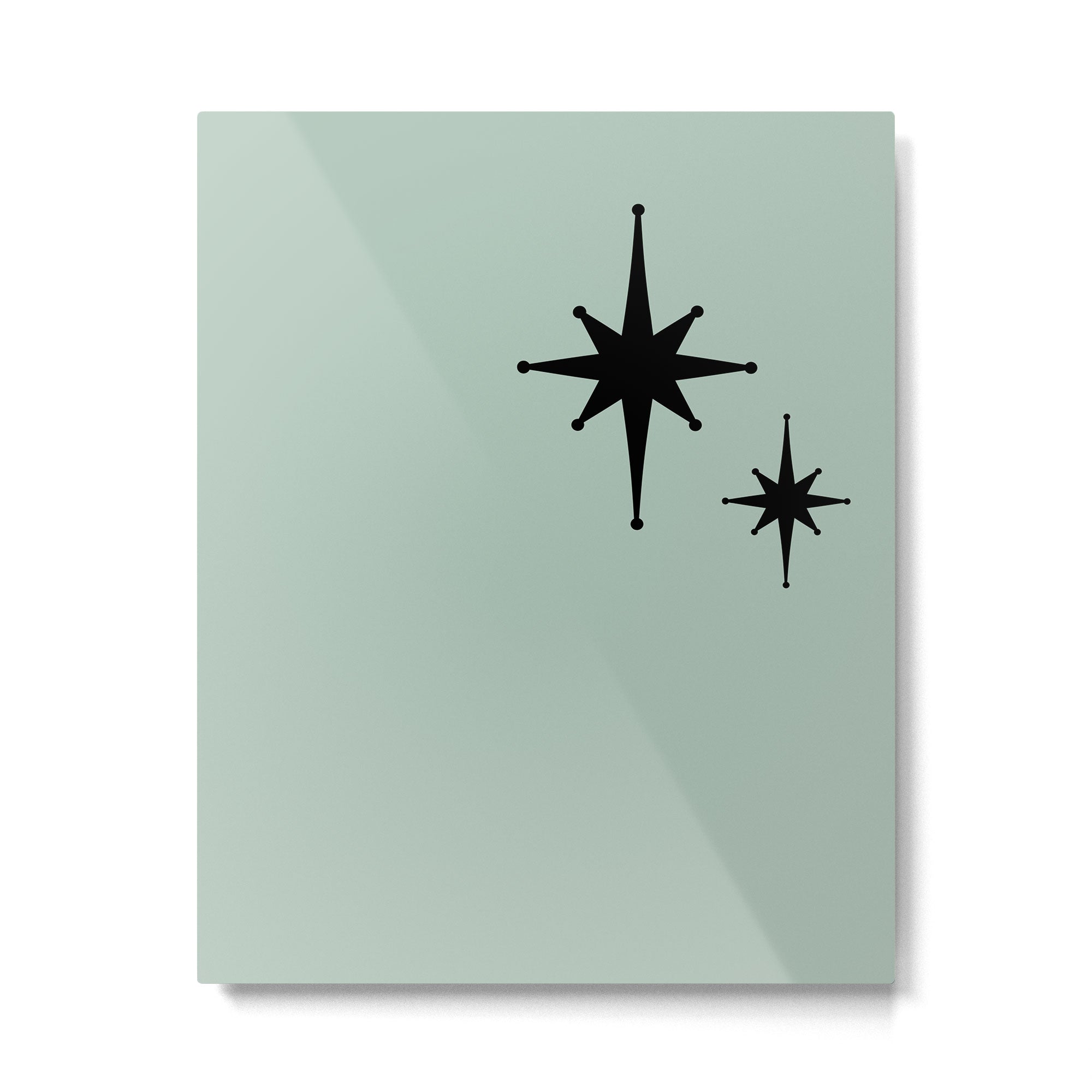 1950s Atomic Age Minimalist Starburst Pair in Black and 50s Celadon Teal Solid Metal Print | TeksDecor