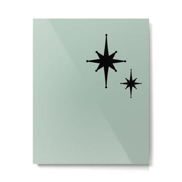 1950s Atomic Age Minimalist Starburst Pair in Black and 50s Celadon Teal Solid Metal Print | TeksDecor