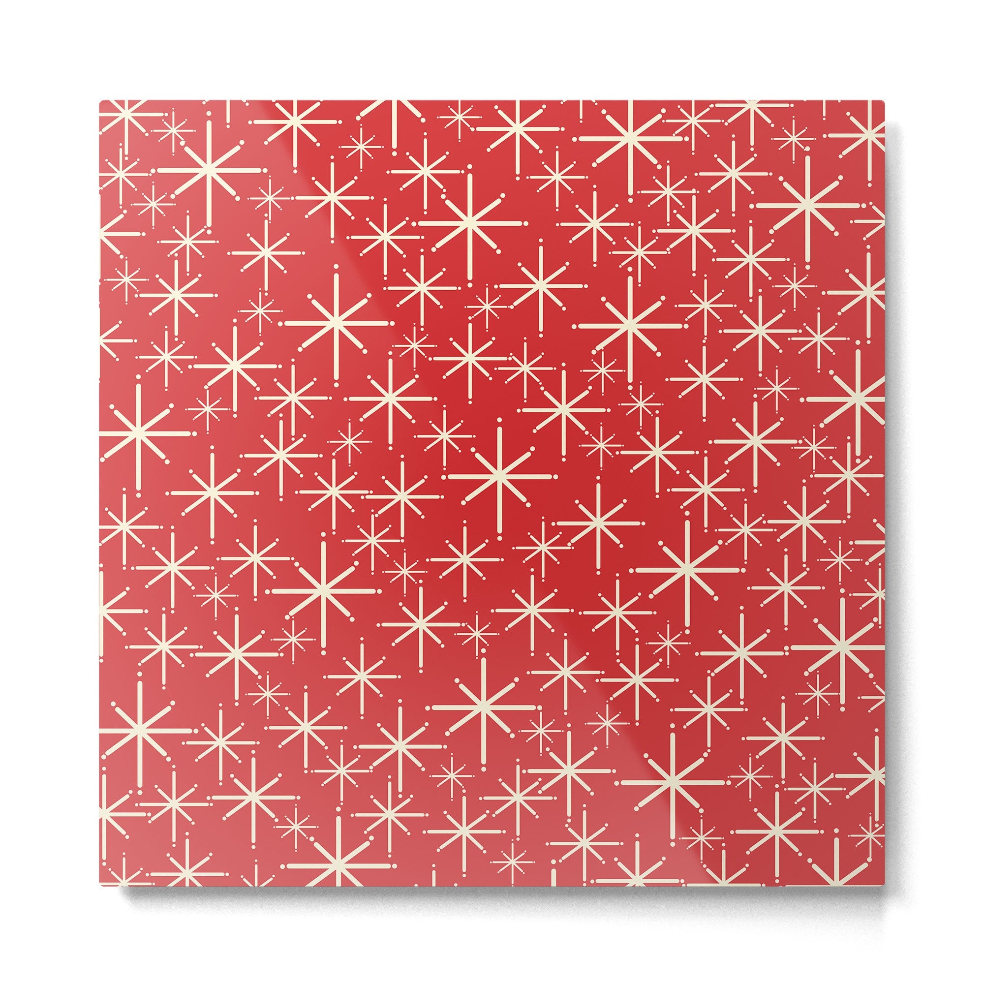 Atomic Age Christmas Stars - Midcentury Modern Pattern in Cream and Retro Xmas Red Metal Print | TeksDecor