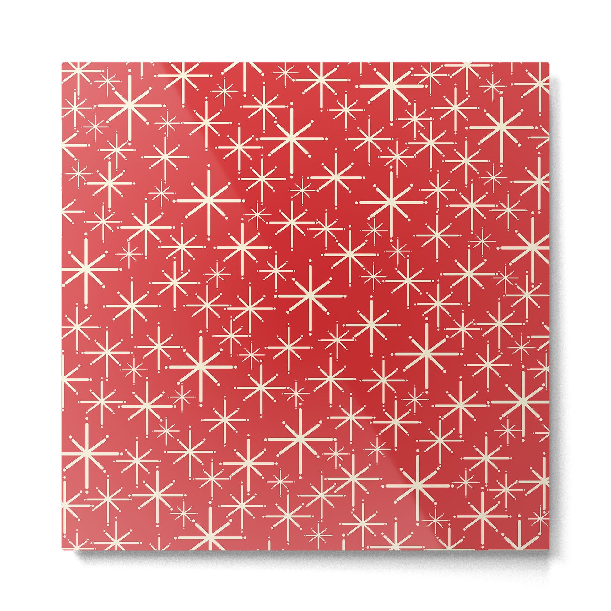 Atomic Age Christmas Stars - Midcentury Modern Pattern in Cream and Retro Xmas Red Metal Print | TeksDecor