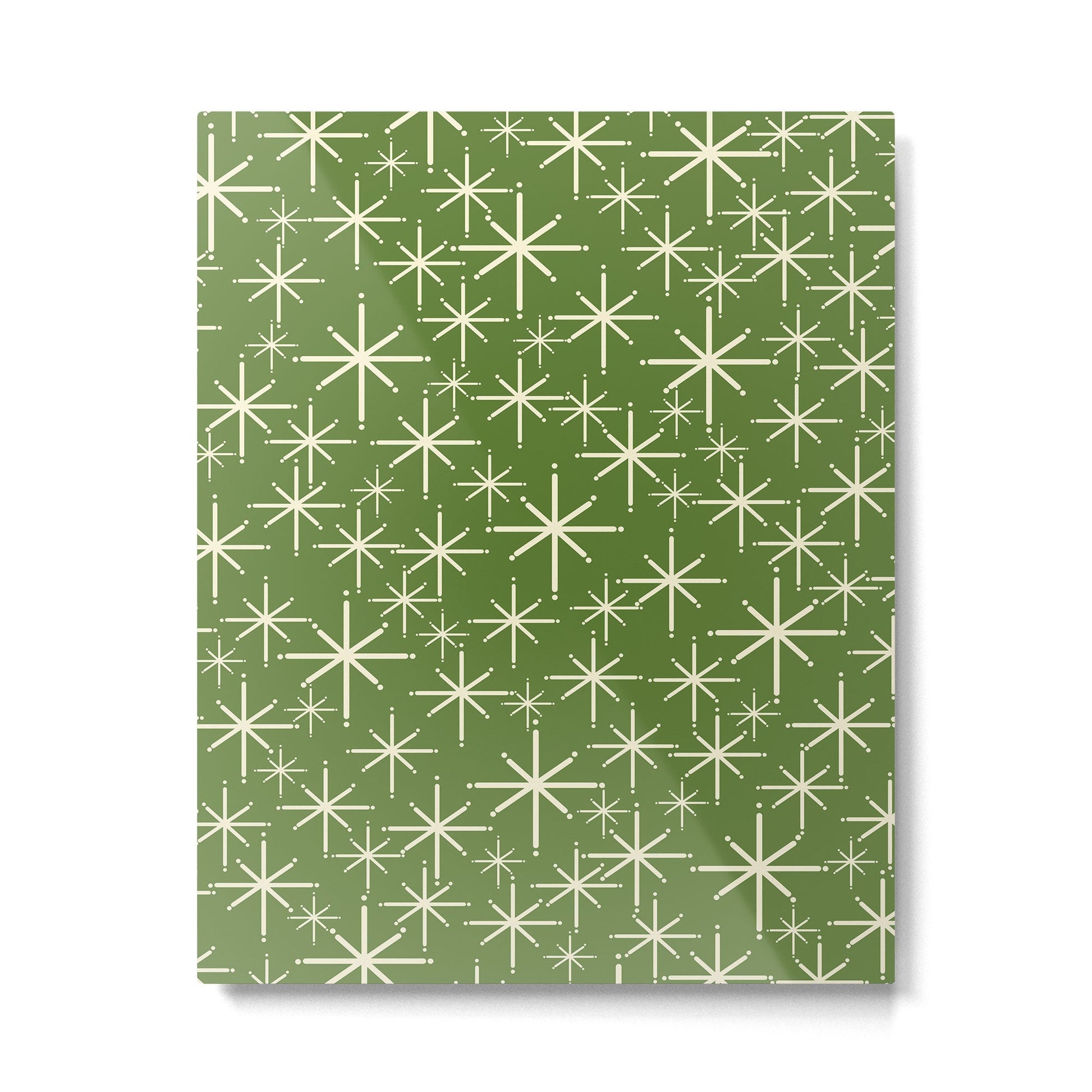 Atomic Age Starbursts - Mid Century Modern Pattern in Cream and Retro Christmas Green Metal Print | TeksDecor