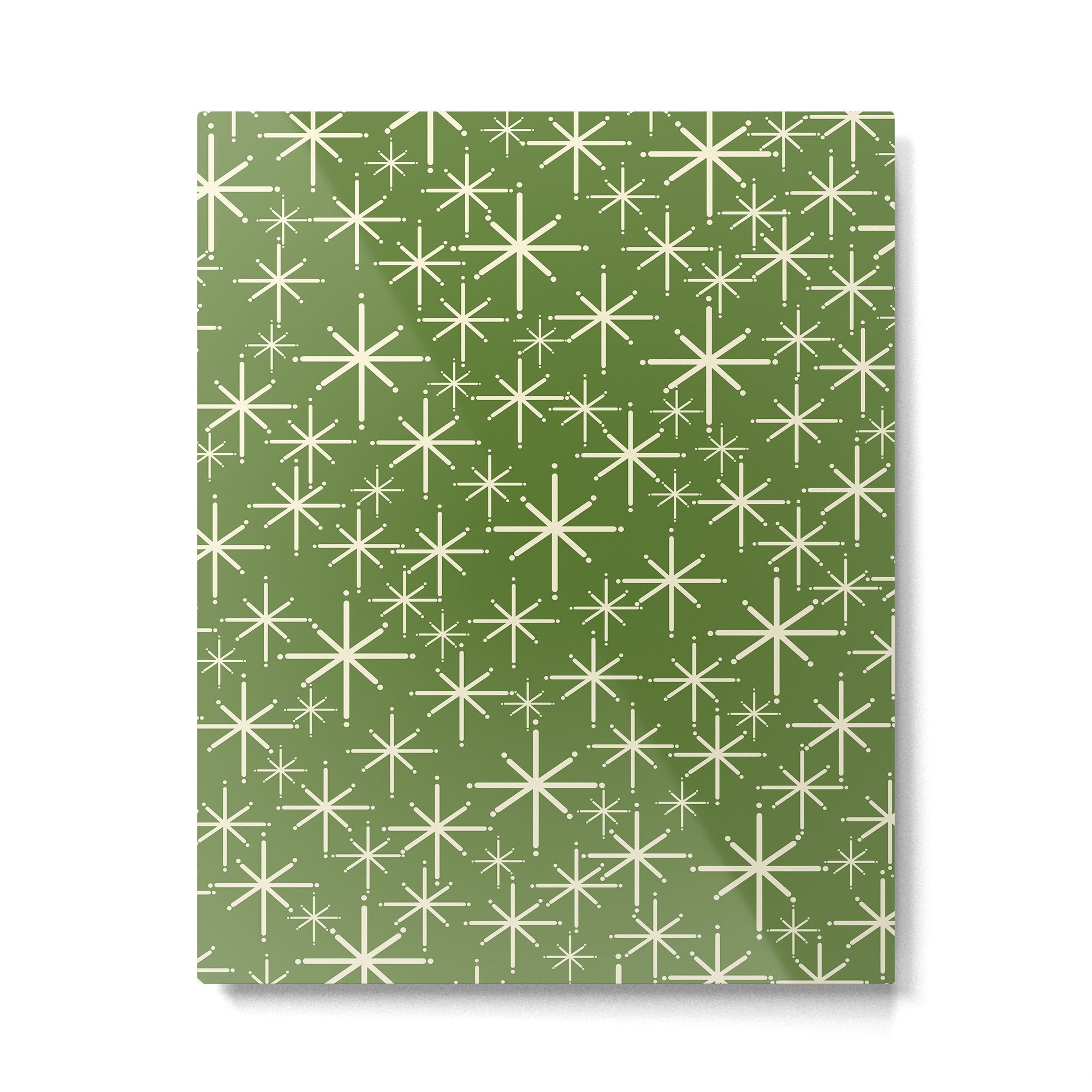 Atomic Age Starbursts - Mid Century Modern Pattern in Cream and Retro Christmas Green Metal Print | TeksDecor