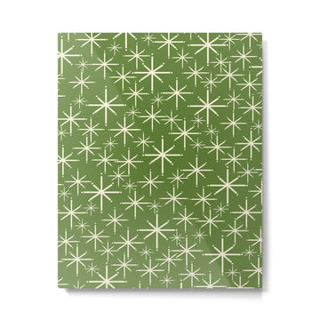 Atomic Age Starbursts - Mid Century Modern Pattern in Cream and Retro Christmas Green Metal Print | TeksDecor