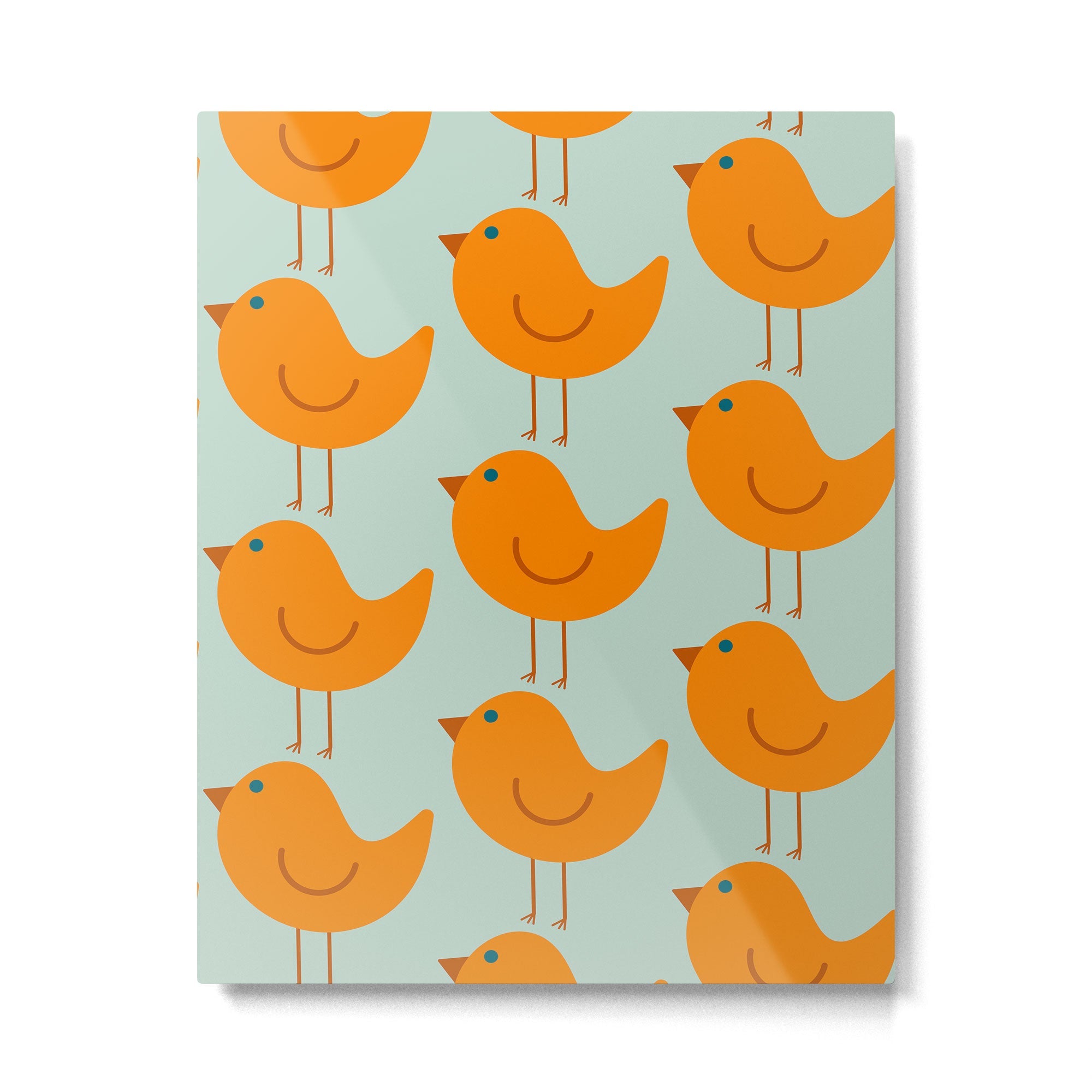 Birdies - Cute Bird Pattern in Orange, Rust, and Light Aqua Metal Print | TeksDecor